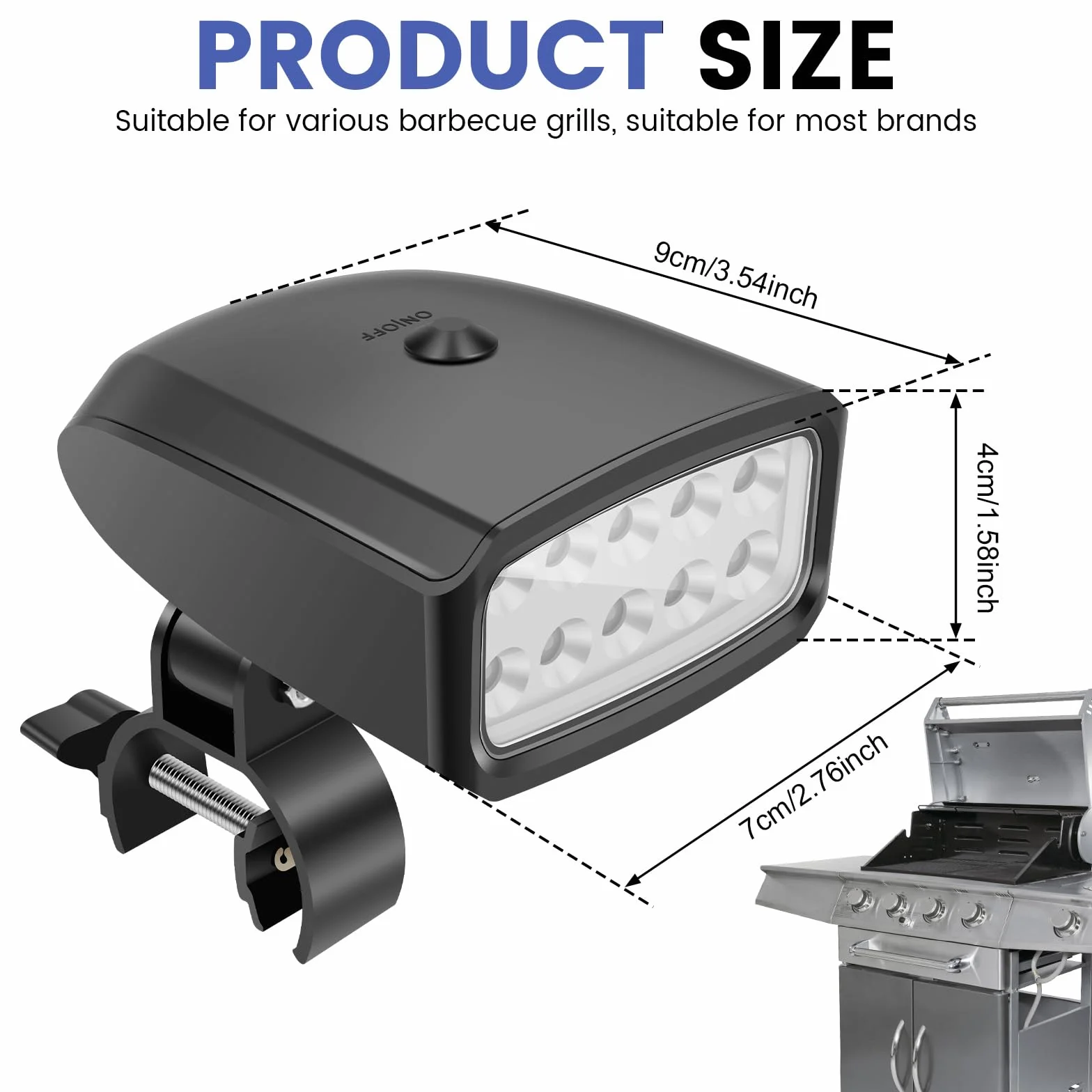 Lampe de barbecue LED 10 perles lumineuses réglable pour barbecue pique-nique plein air