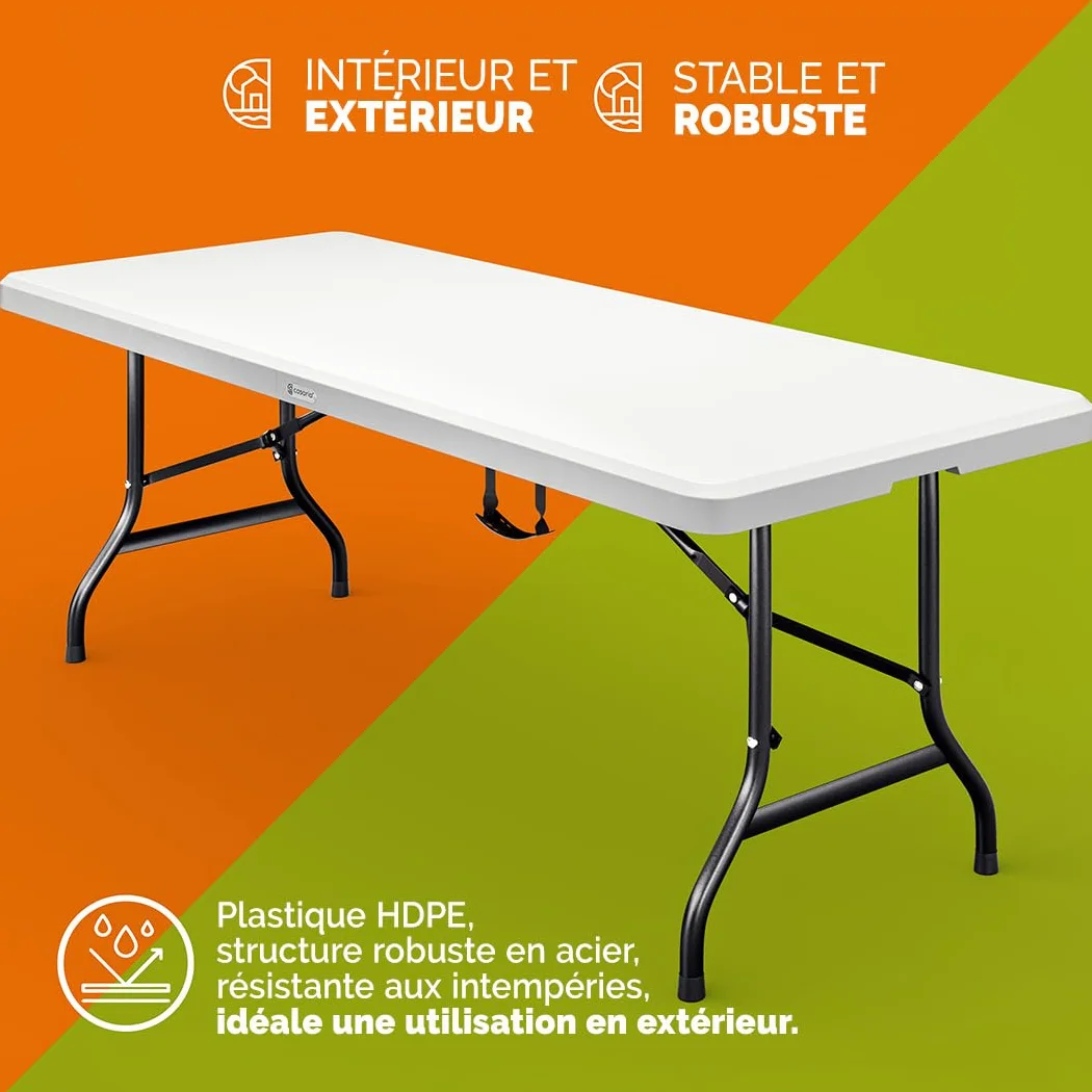 Casaria Table de Camping Pliante Plastique rectangulaire 8 Personnes intérieur extérieur