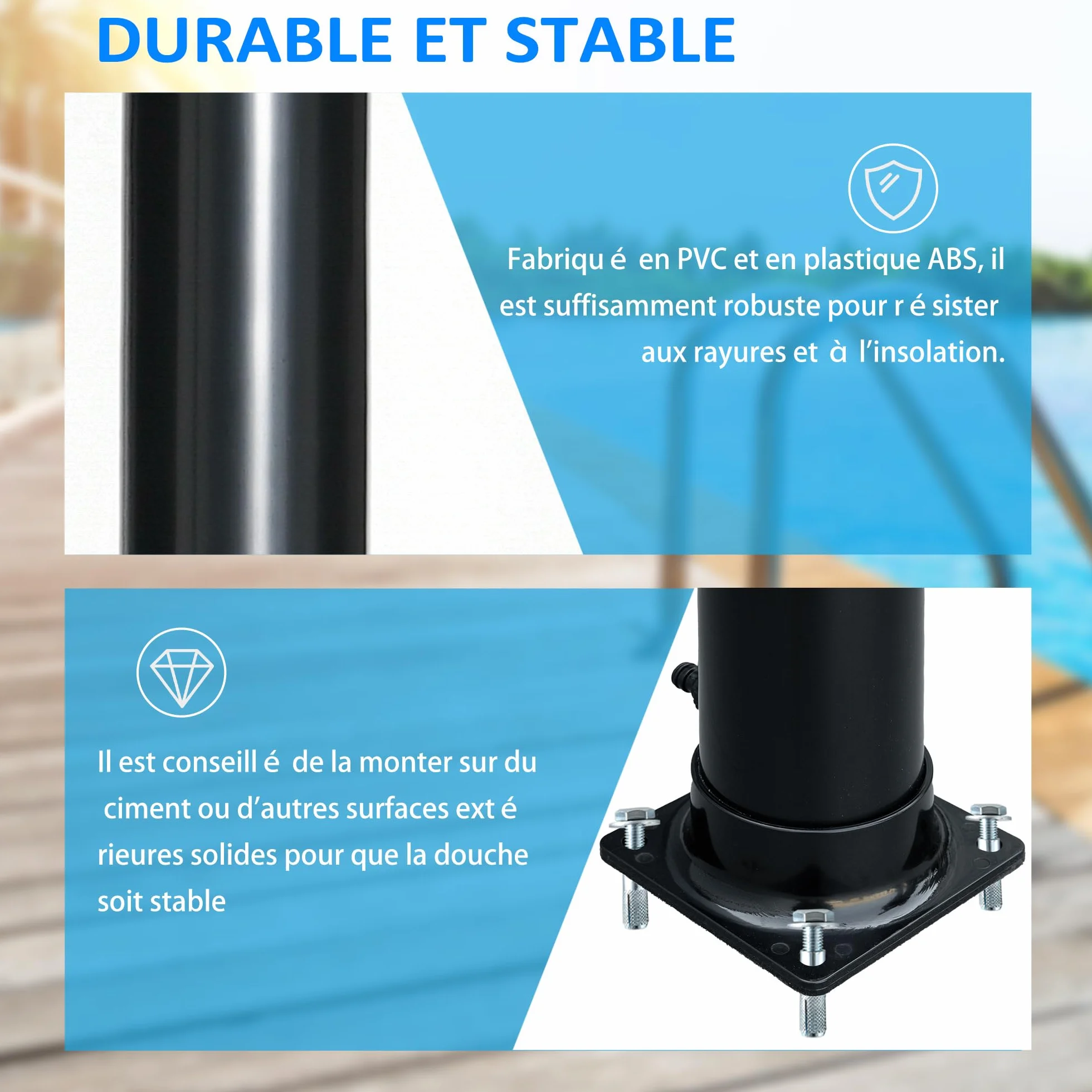 Outsunny Douche Solaire extérieur 20 litres réglable 60℃ Jardin Camping Piscine Plage Noir