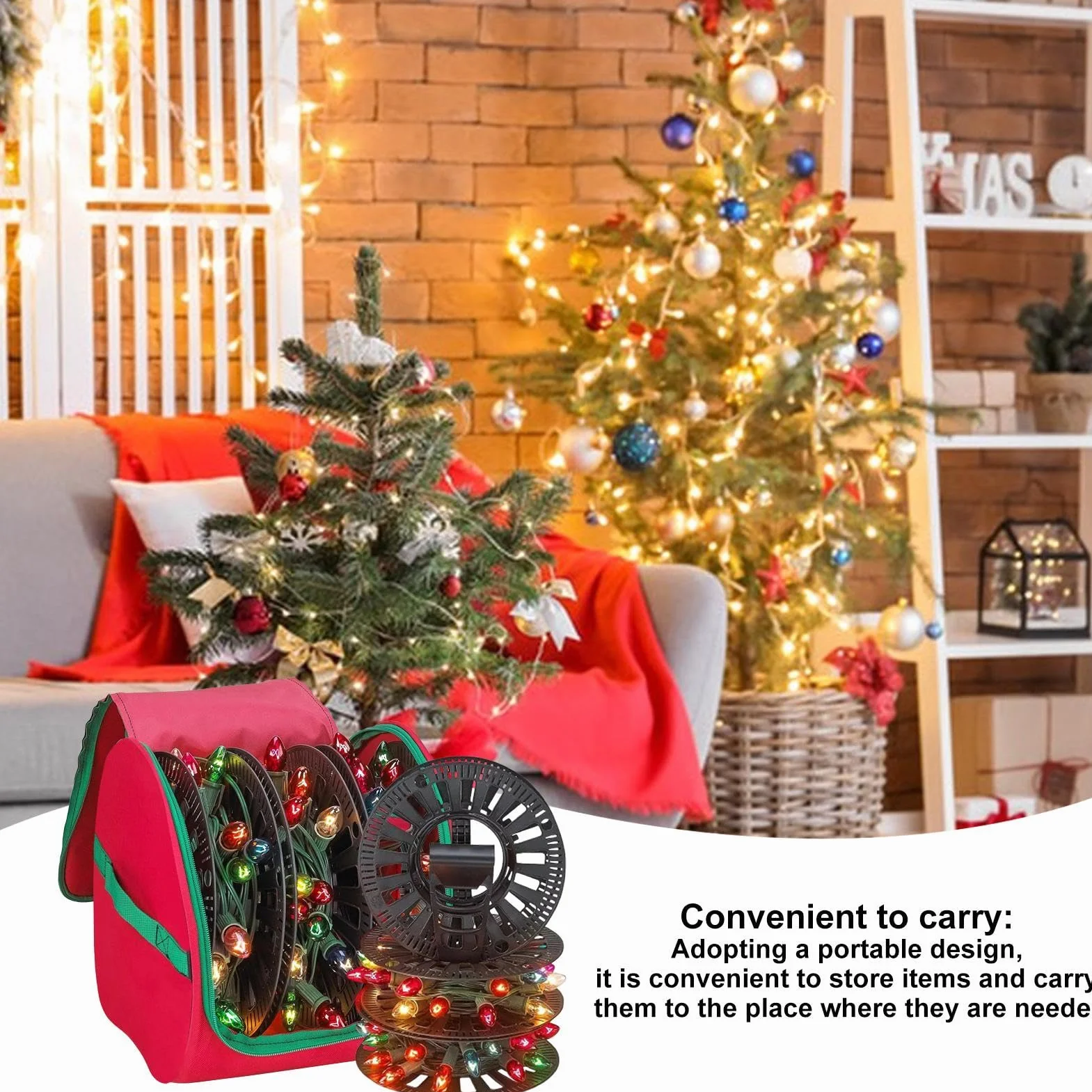 Sac de rangement pour lumières de Noël avec fermeture éclair, support en U, léger