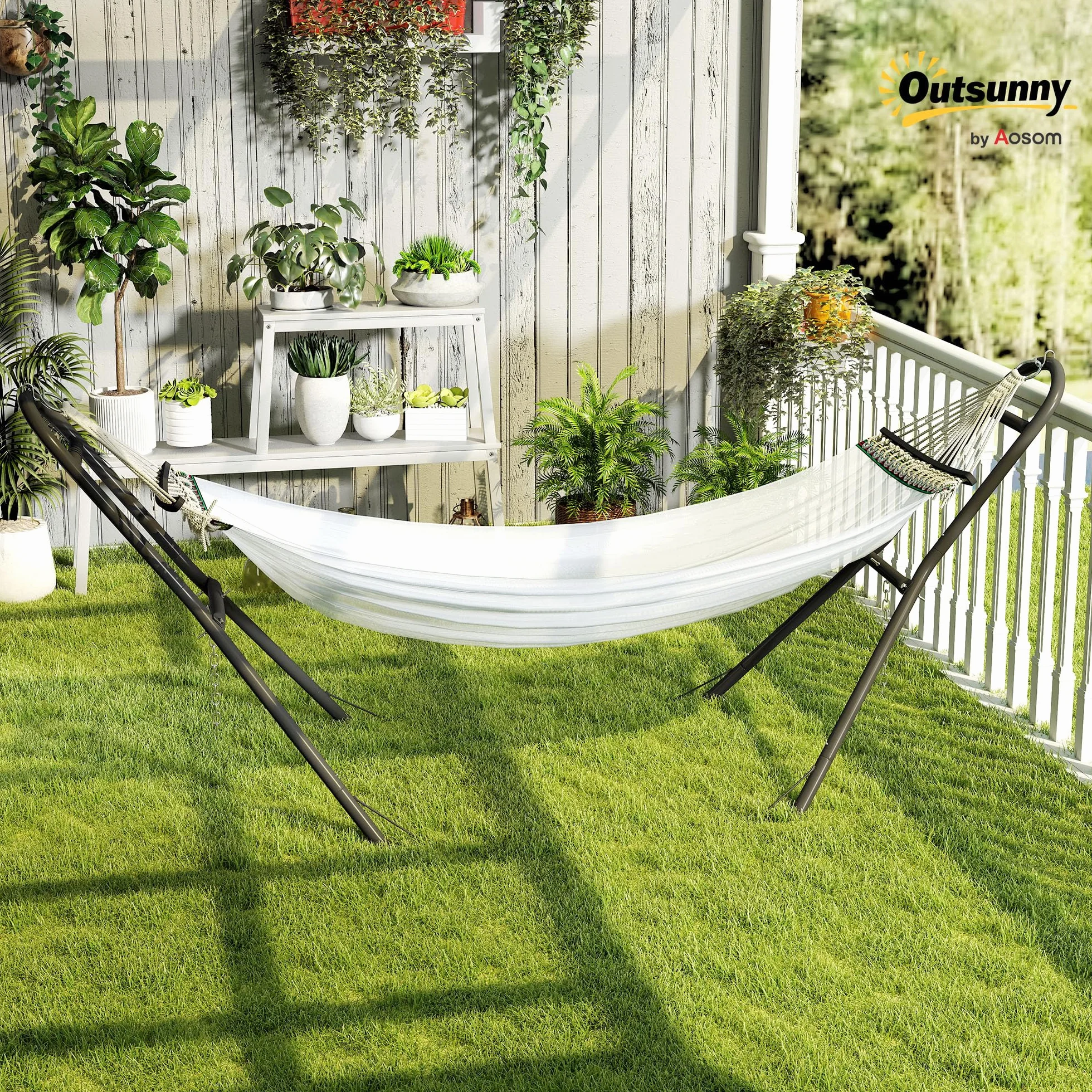 Outsunny Support de Hamac pour 2-3 Personnes, Cadre en Acier Portable et Réglable, Résistant aux Intempéries, Capacité 150 kg, Noir