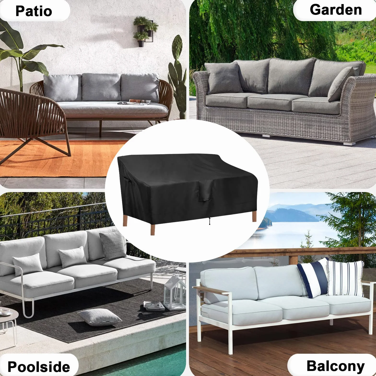 OutdoorLines Housse de canapé 3 places imperméable résistante UV 193 x 81 x 83 cm noir