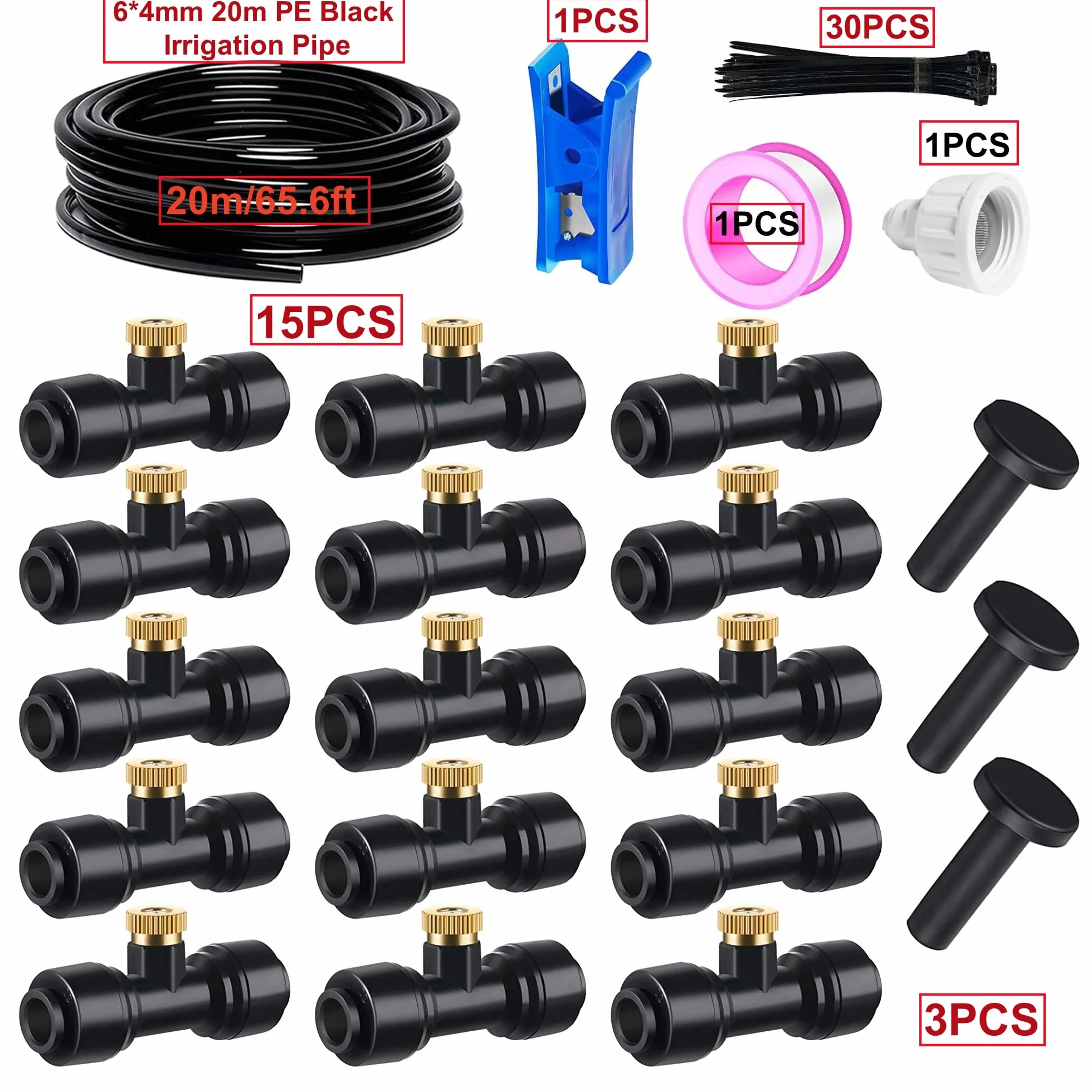 Système de brumisation pour terrasse extérieure 20m 6mm 15 buses T Noir