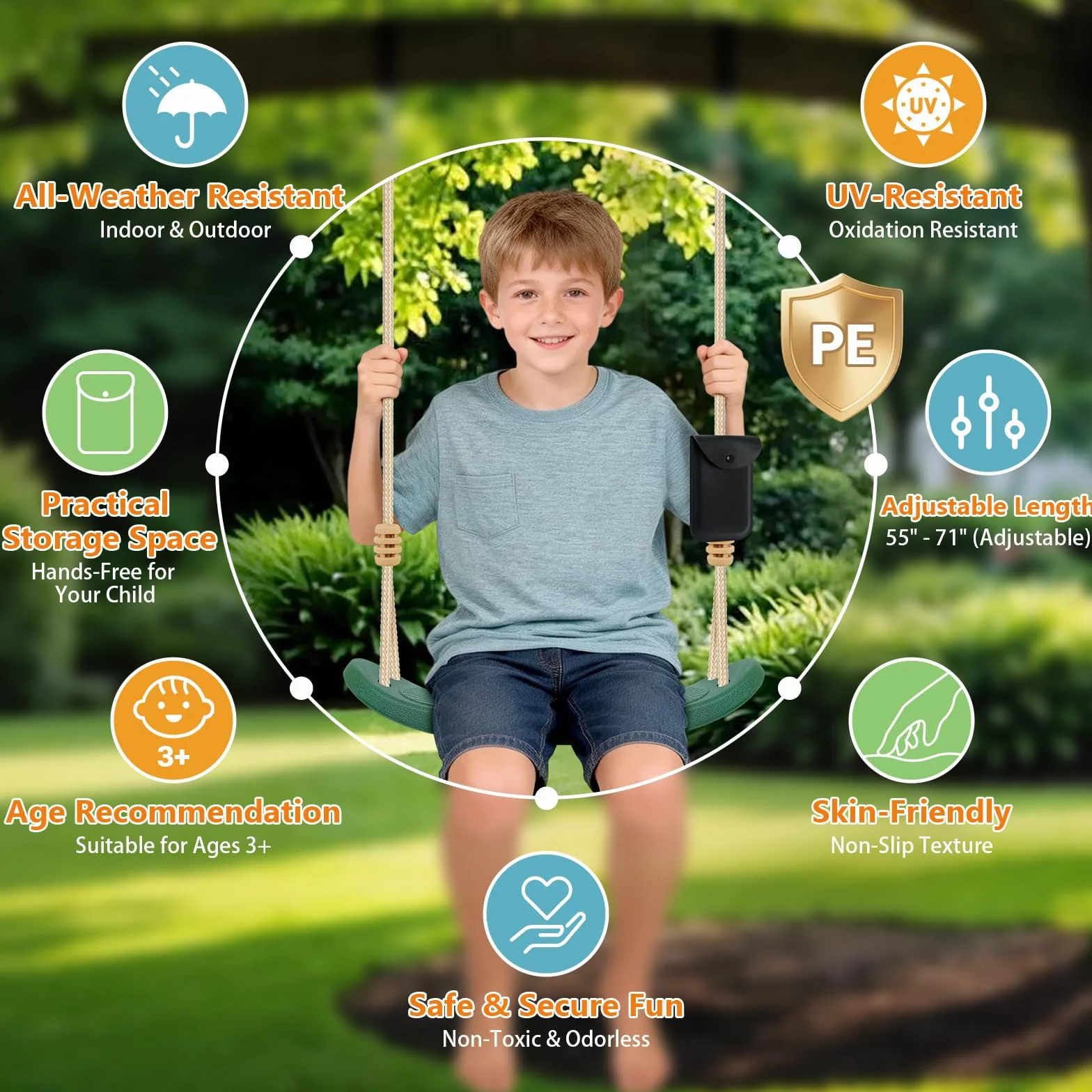 Balançoire d'arbre pour Enfants 120 kg avec Cordes réglables Vert