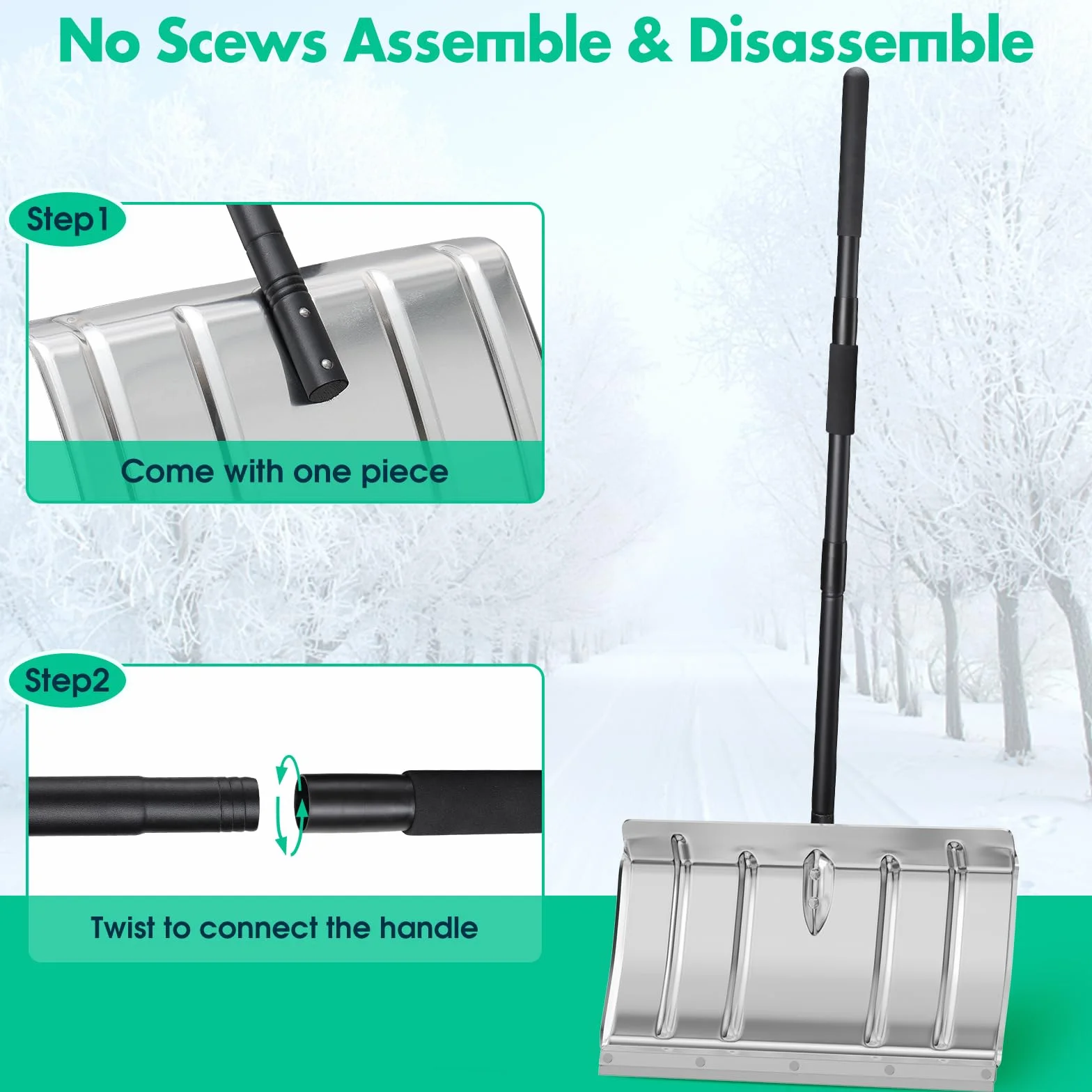 Pelle à Neige en Aluminium 40cm avec Bande Métallique pour Routes et Trottoirs