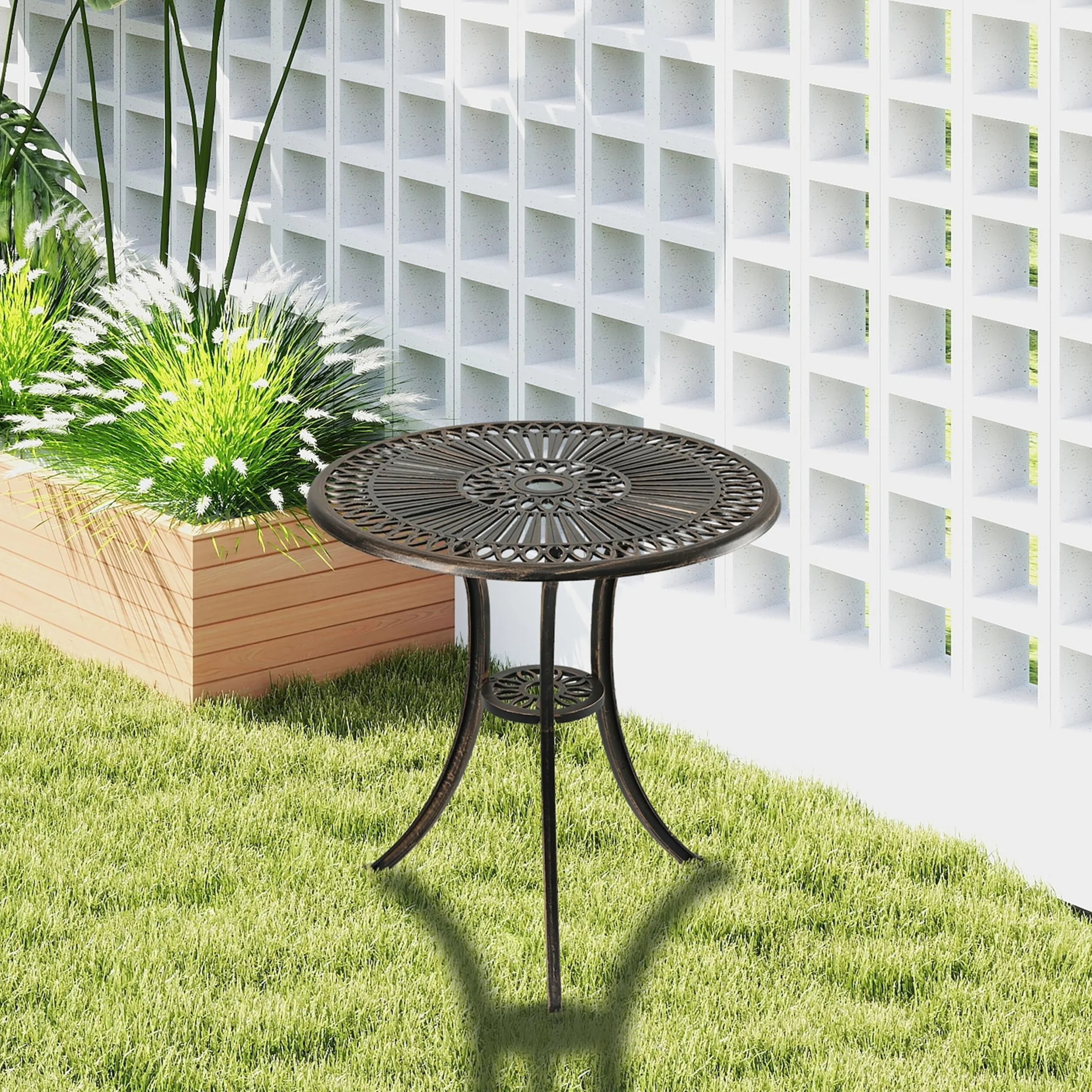 Relaxdays Table de Jardin Ronde 65 x 60 cm Alu Résistant aux Intempéries Noir/Bronze