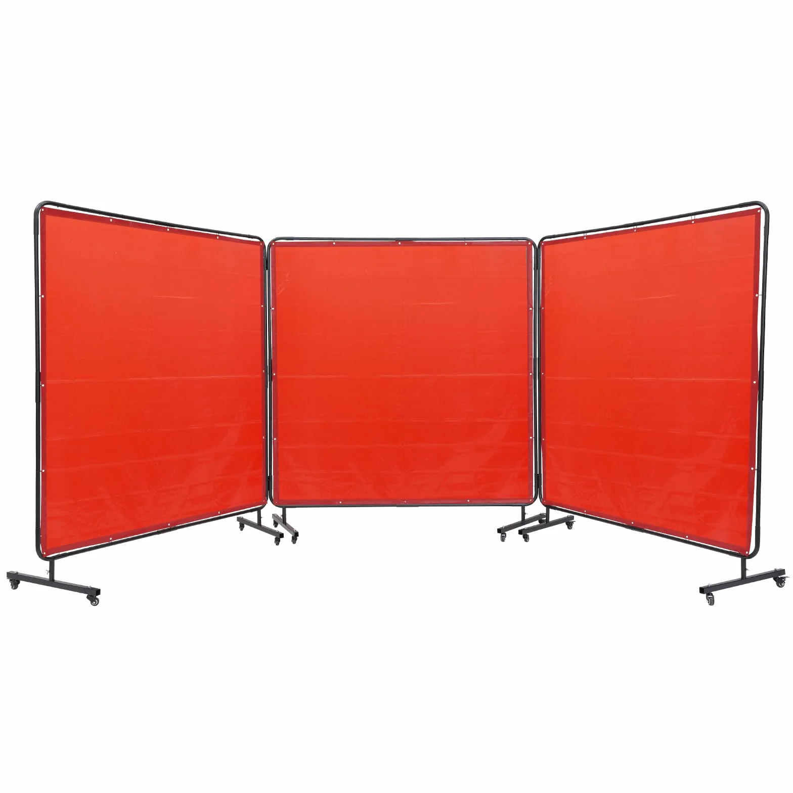 VEVOR Rideau de Soudage avec Cadre 3 Panneaux Écran Rideau de Protection pour Soudure 1,8x1,8 m en Vinyle Ignifuge sur 12 Roues Pivotantes (6 Verrouillables) Mobile Pro pour Atelier, Industrie, Rouge