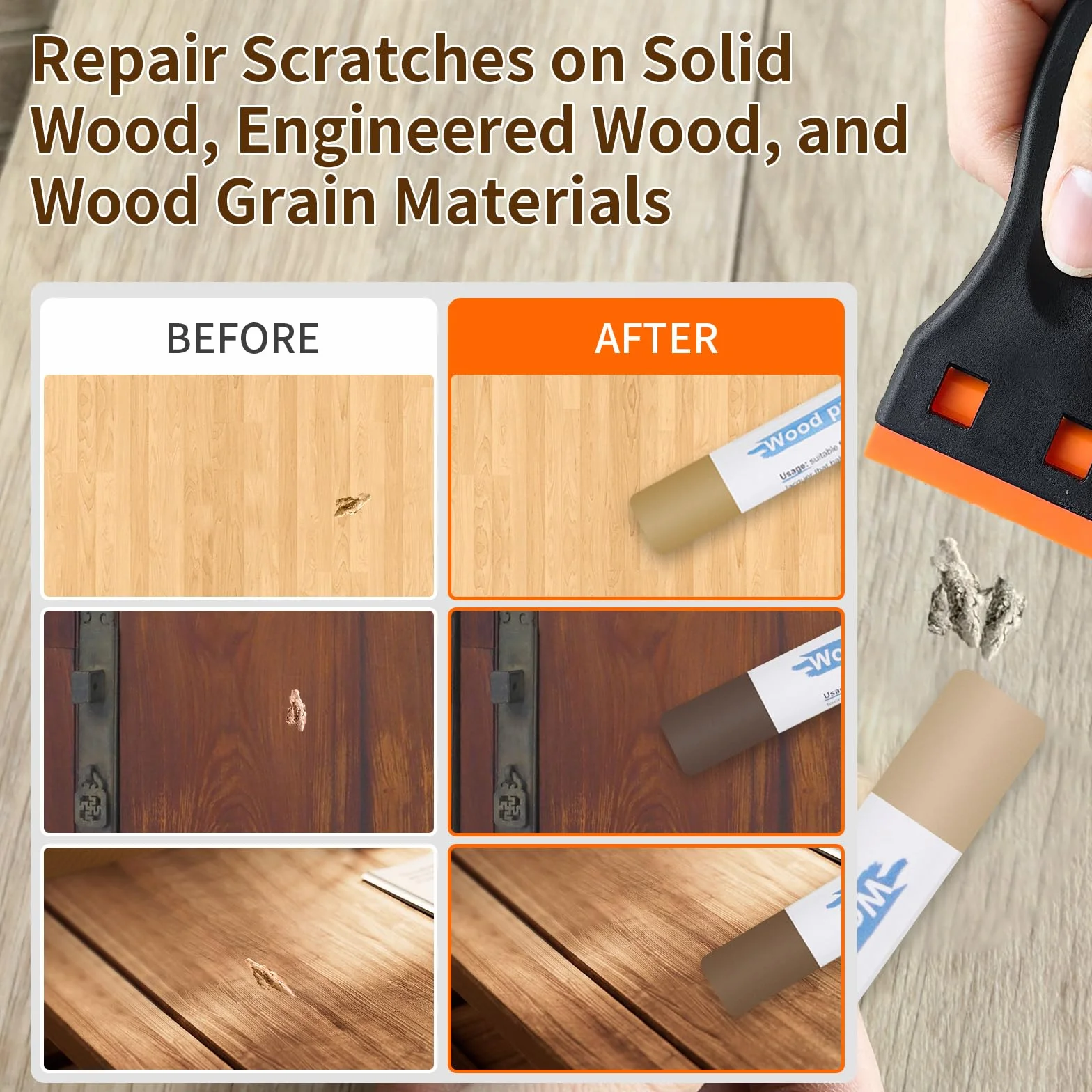 Kit Réparation Parquet 12 Couleurs, Mastic Bois, Pate a Bois Rebouchage, Kit Reparation Carrelage pour Stratifié, Bois, PVC, Carrelage, Meubles