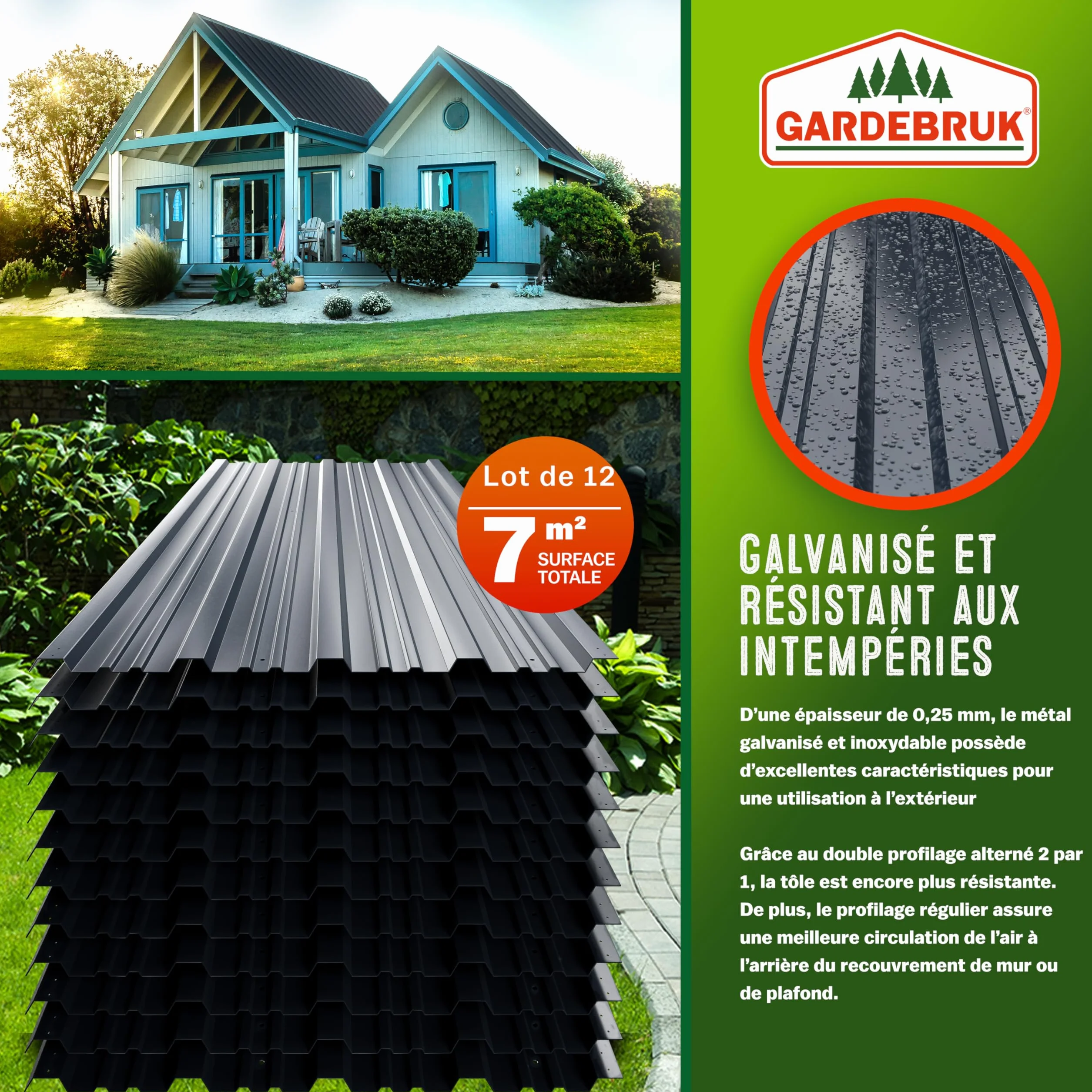 GARDEBRUK® 12x Tôles de bardage 129x46cm 7m² tôle trapézoïdale ondulée profilée résistante intempéries galvanisé plaque abri de jardin anthracite