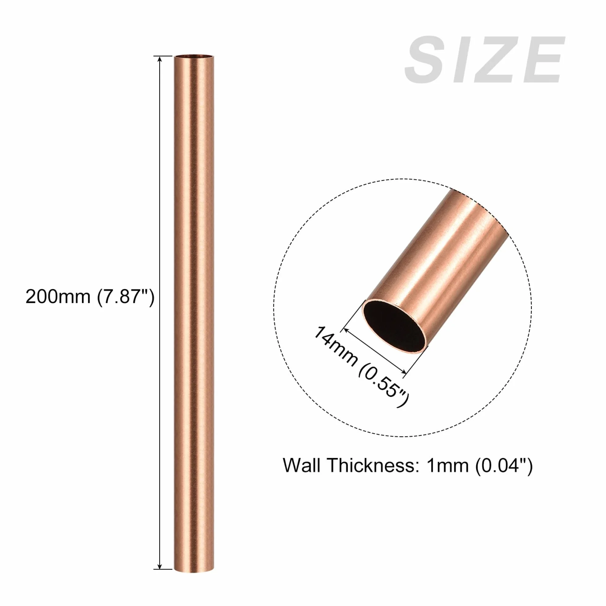 sourcing map Cuivre Tube (14mm OD x 1mm Paroi T x 200mm L) 2Pcs, Tube droit pour Maison Ameublement Machines Bricolage Artisanat