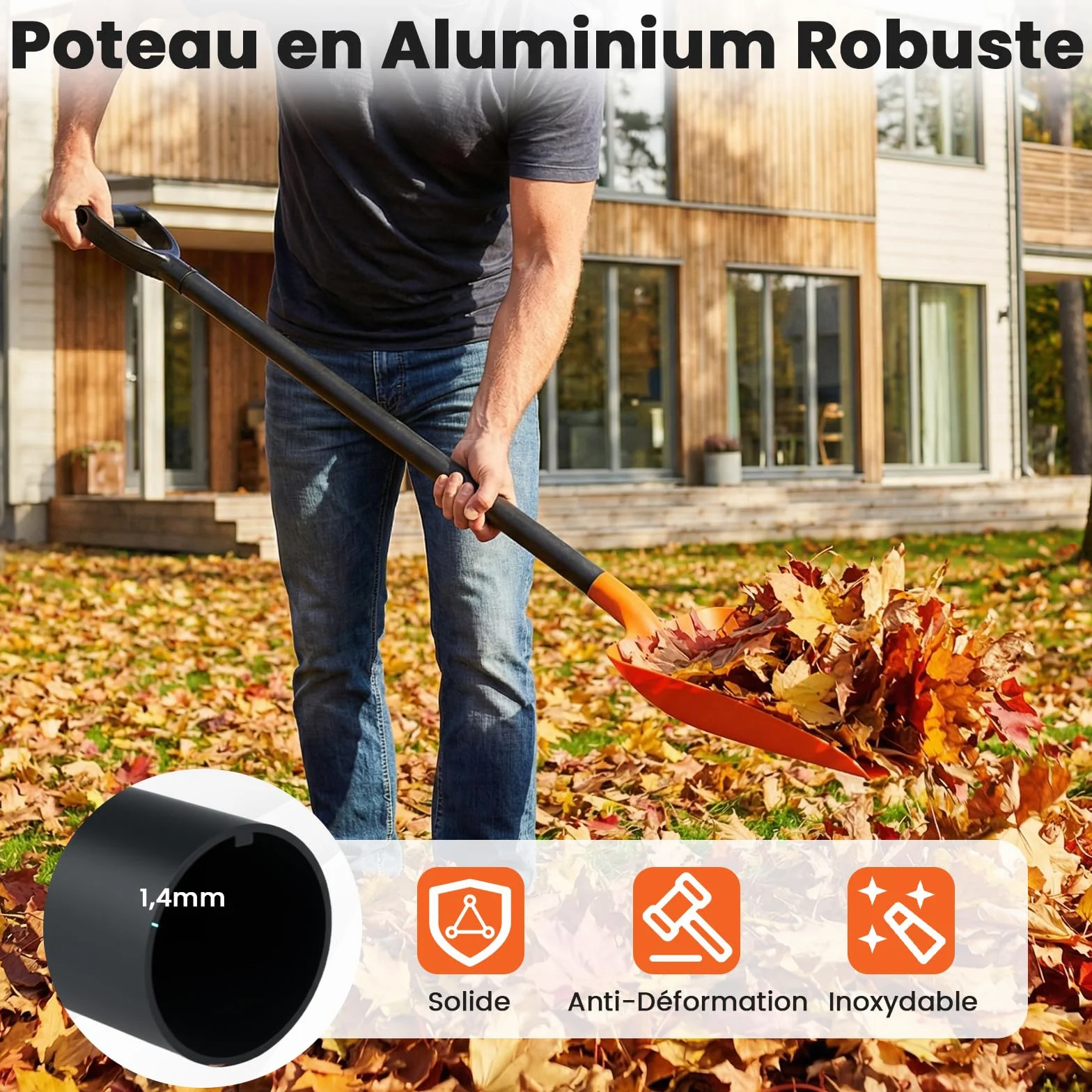 GOPLUS Pelle à Neige en Aluminium 111 cm, Pelle Jardinage Portable avec Manche Détachable, Poignée Ergonomique