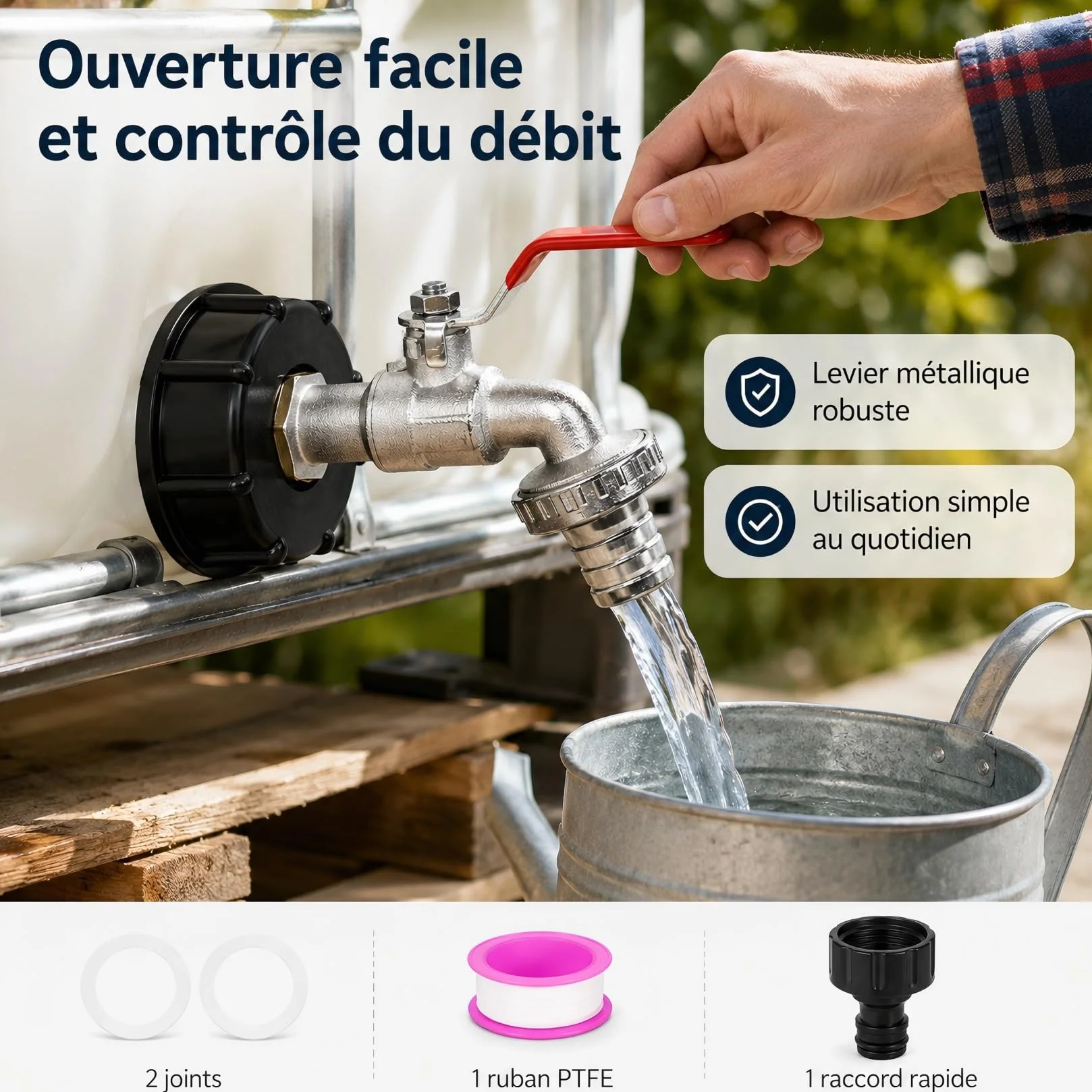 Robinet Cuve 1000L Adaptateur 3/4" Raccord Réservoir Alliage Aluminium Jardin Laiton S60X6 IBC Arrosage Extérieur