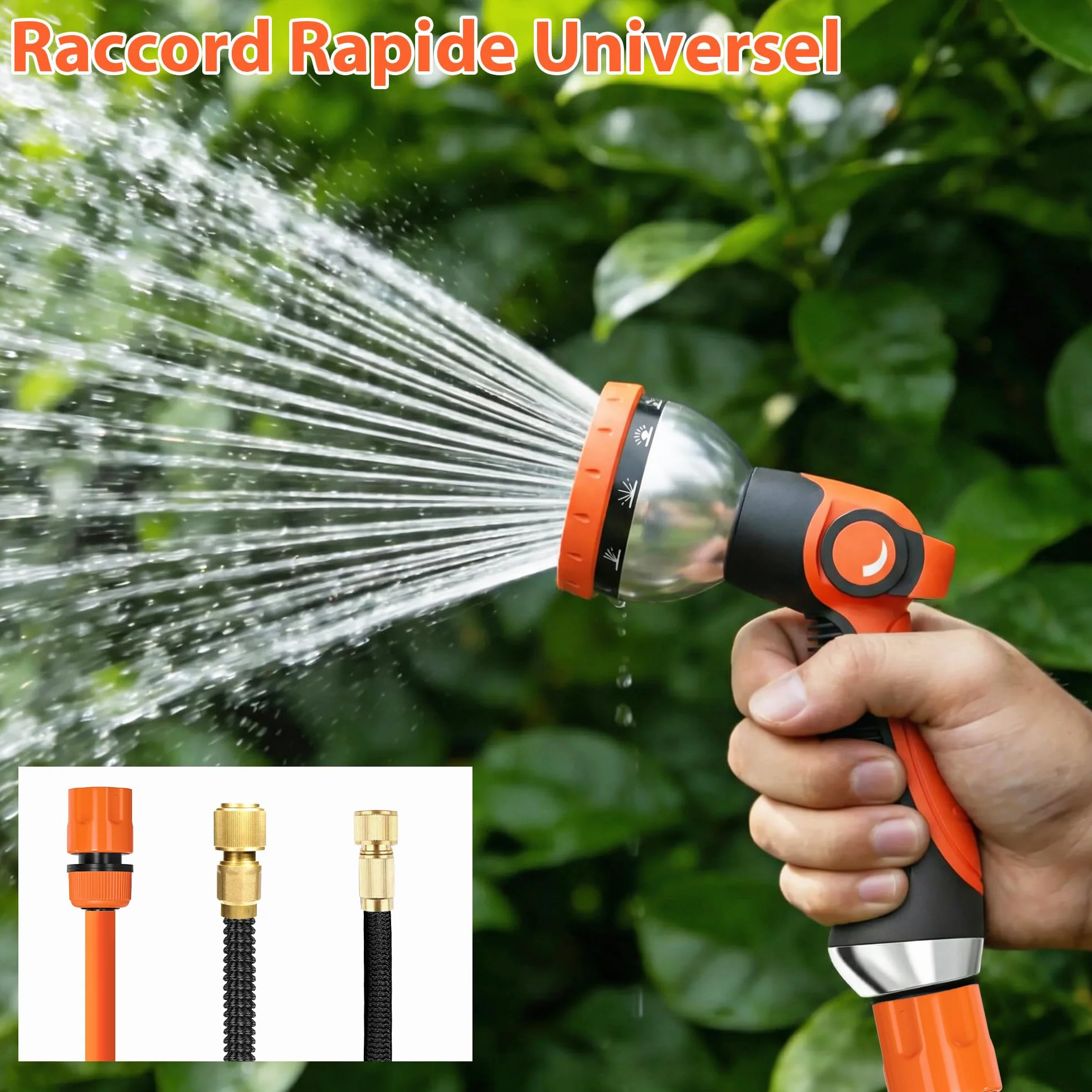 Pistolet Arrosage Jardin 10 Modèles Réglables Pulvérisateur Multifonctionnel Orange