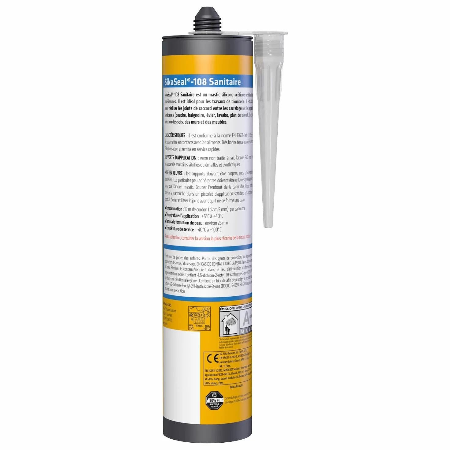 SIKA - Mastic Cuisine & Salle de Bain Anti-Moisissures - SikaSeal 108 Sanitaire Transparent - Joints silicone sanitaire longue durabilité sur multi-supports -Idéal pour travaux de plomberie - 300ml
