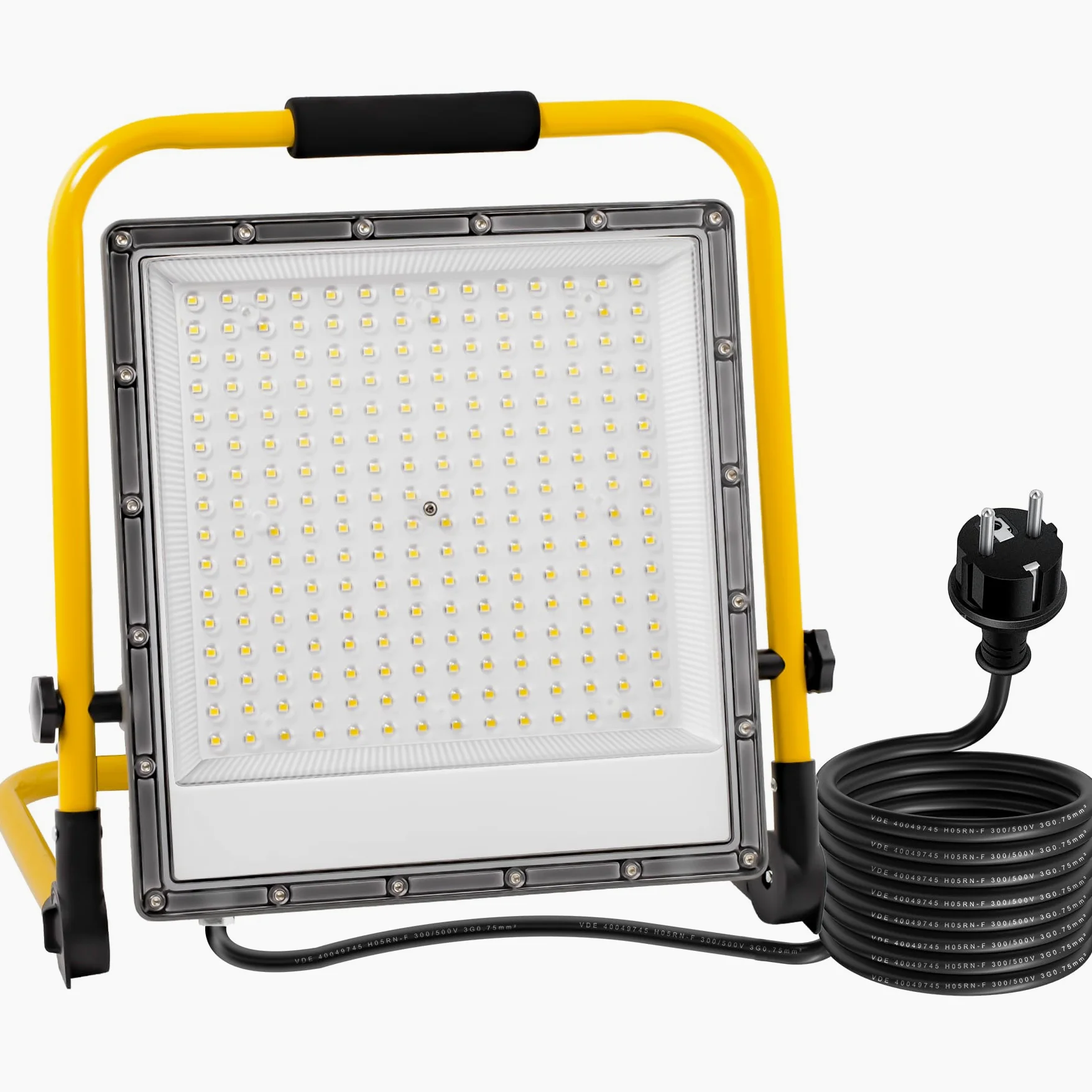 Projecteur LED Chantier 200W, Lampe de Chantier avec Câble en Caoutchouc VDE 3G 0,75 mm² de 4 m, Étanche IP66,6500K, 20000 Lumens Idéal pour Travaux Intérieurs et Extérieurs
