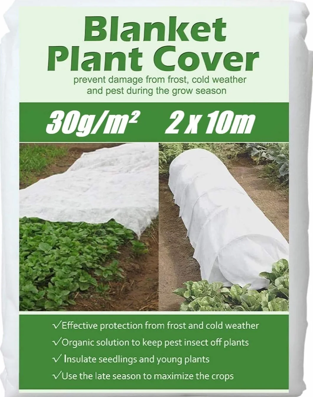 KAHEIGN Polaire De Protection Contre Le Gel Des Plantes 30gsm Tissu Antigel Végétal Jardin 2x10M