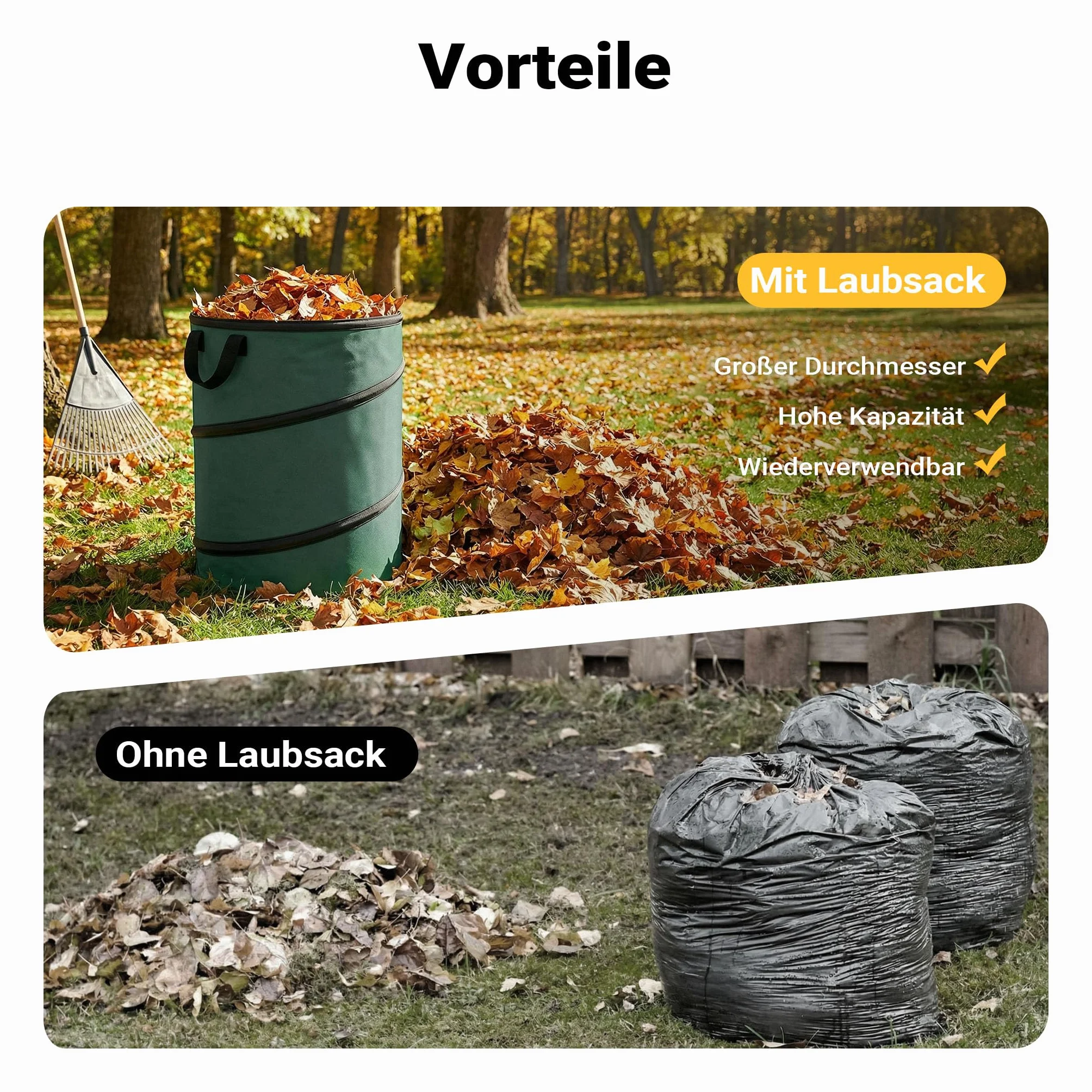 Wiltec Sac à feuilles rond 100 l vert pop-up pliable 600D Oxford polyester collecte déchets jardin