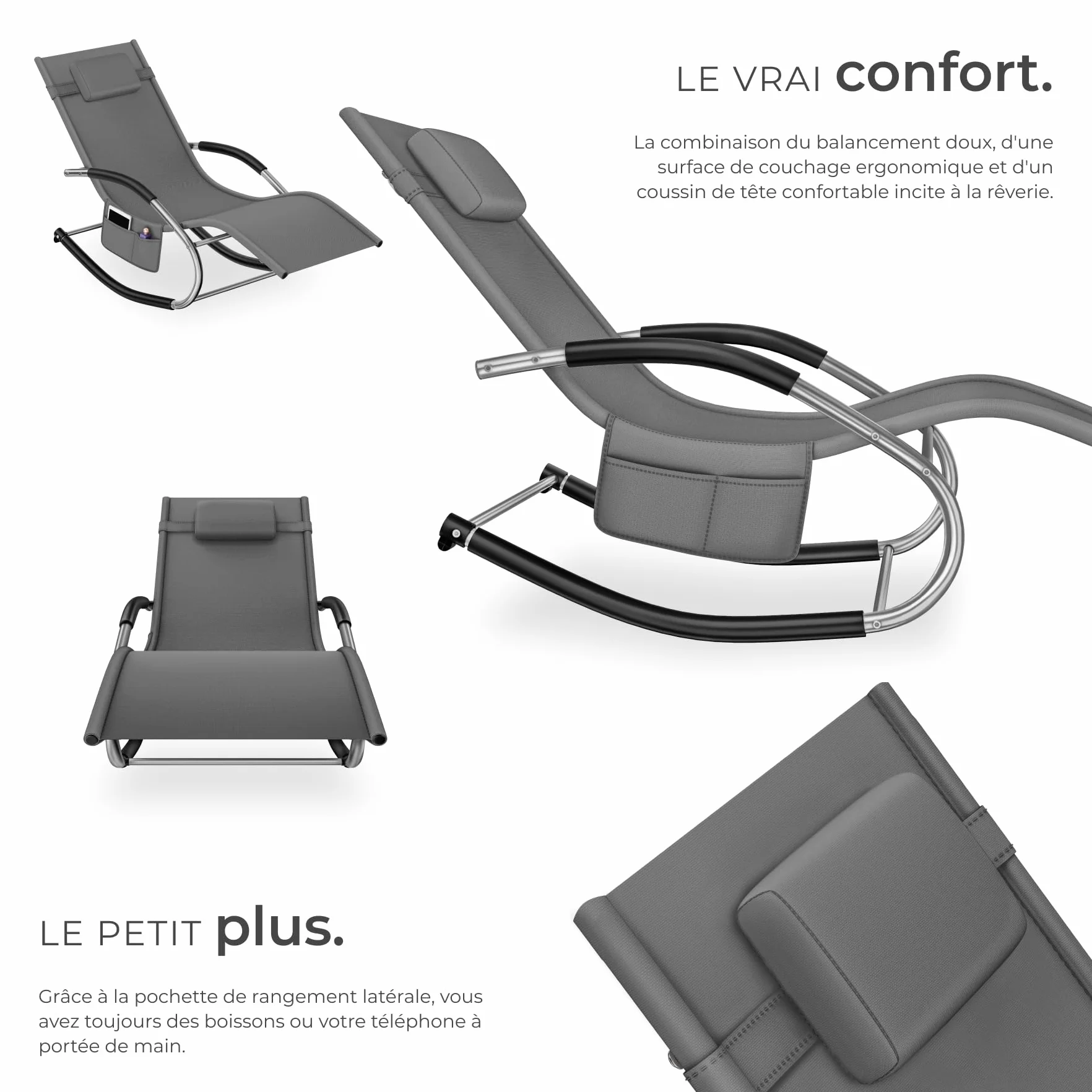 Tectake Lot de 2 Chaise longue ergonomique 62 x 146 x 92 cm Transat jardin exterieur