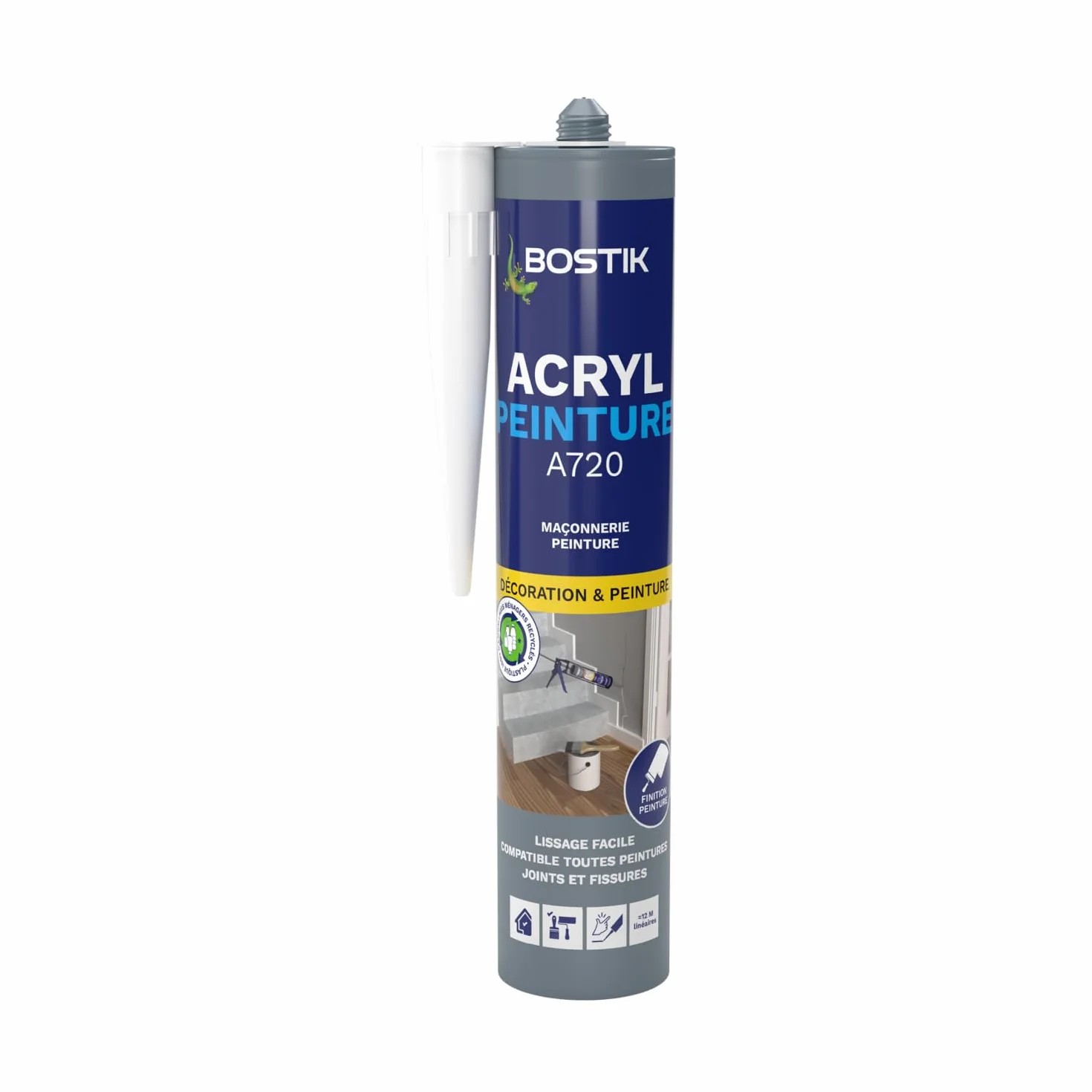 Bostik Acryl Peinture – Mastic Acrylique – Intérieur – Spécial Peinture, Calfeutreutement et Fissures – Tous Matériaux – Blanc – Cartouche 310 ml