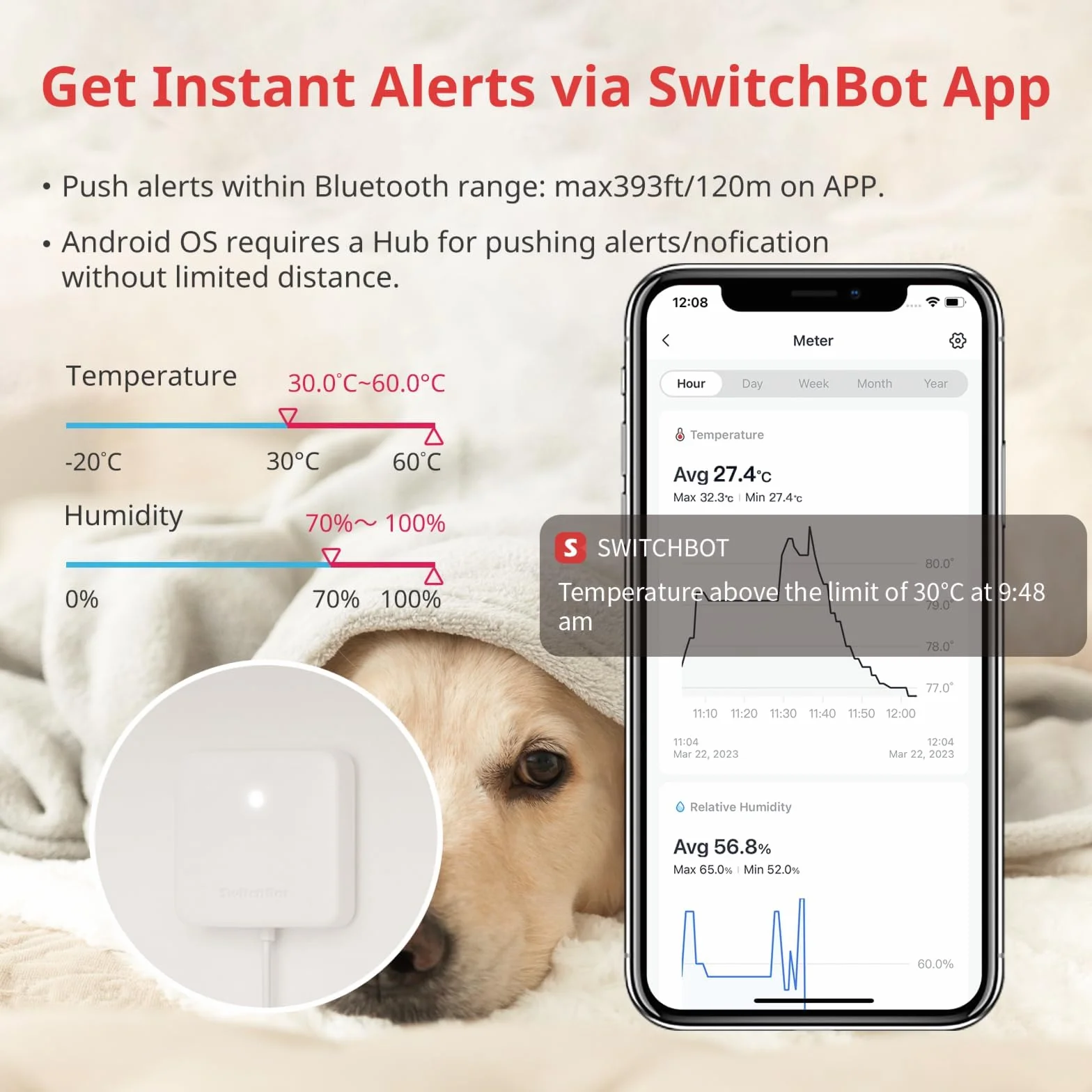 SwitchBot Thermomètre Hygromètre Intérieur Connecté - Thermo-hygromètre Numérique avec APP, Stockage de Données, Écran LCD