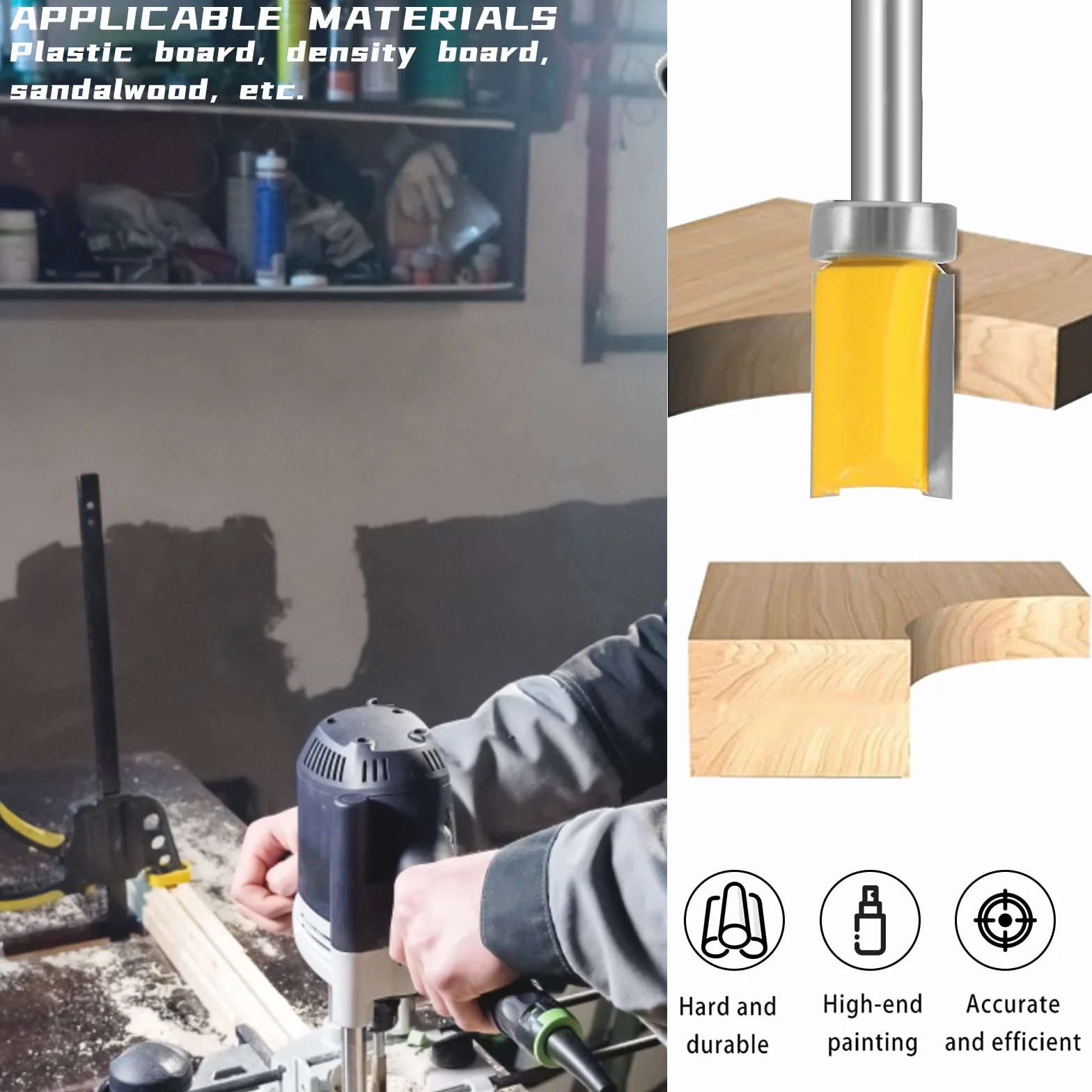 CPROSP Rraise pour Affleurer Droite de 8 mm Fraise à Bois, Servir de Fraise à Copier et de Fraise à Arraser/Affleure, Fraise à Copier 8 MM