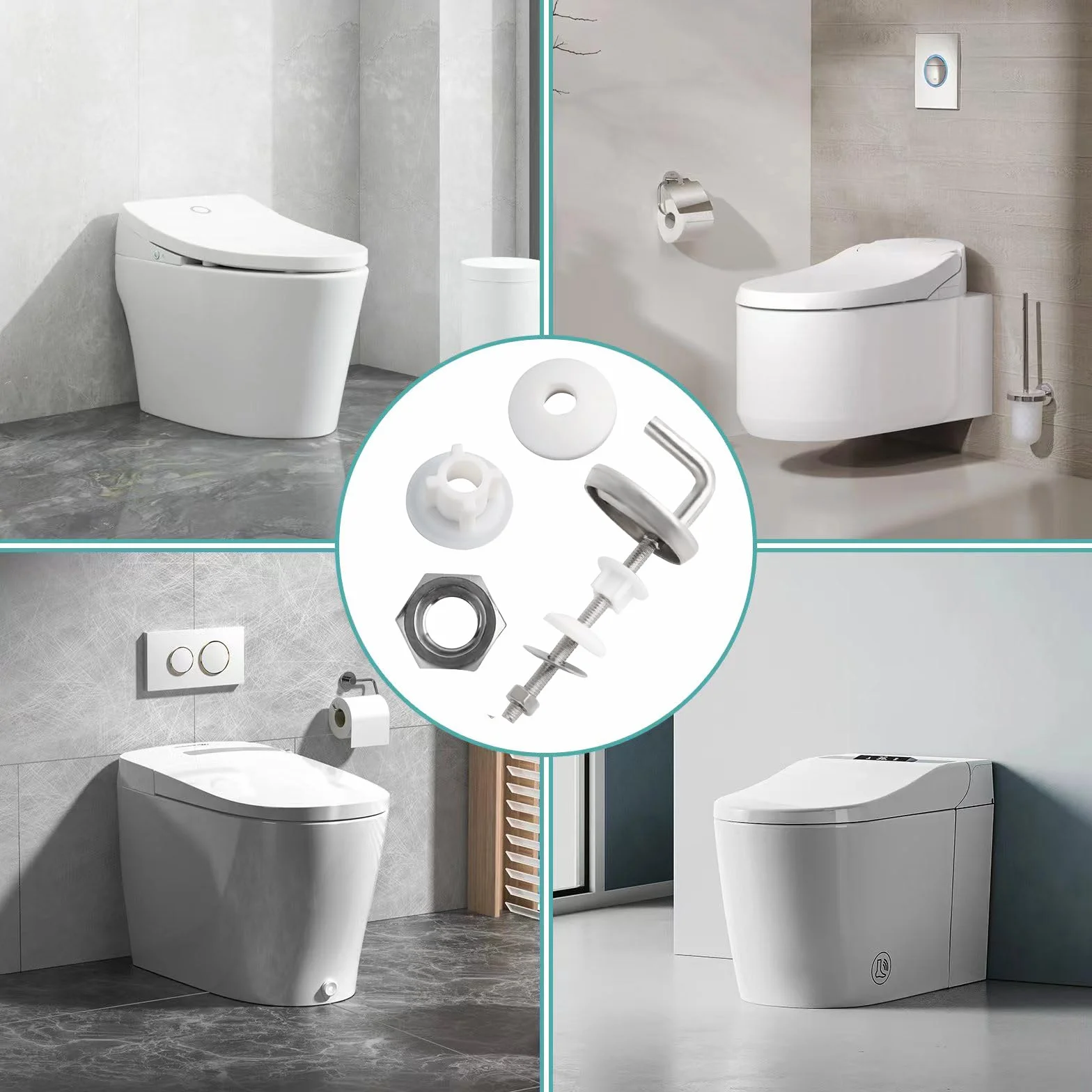 Charnières de Siège de Toilette en Acier Inoxydable, 2 Pièces Dos au Mur pour Abattant de Toilette, Rechange pour Bureau (B)