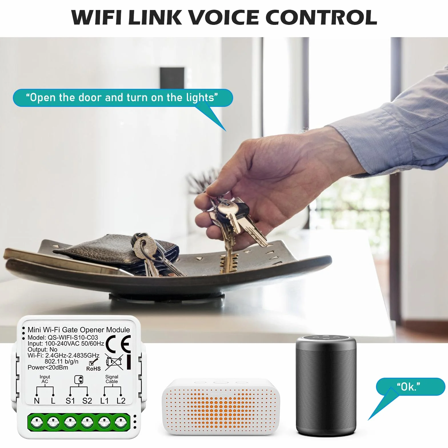 Ouvre-Porte De Garage Wifi, Contrôleur De Porte De Garage Avec Capteur Et Programmation, Ouvre Portail Connecté, Commande Intelligente De Portail Roulant Compatible Avec Alexa, Google Assistant