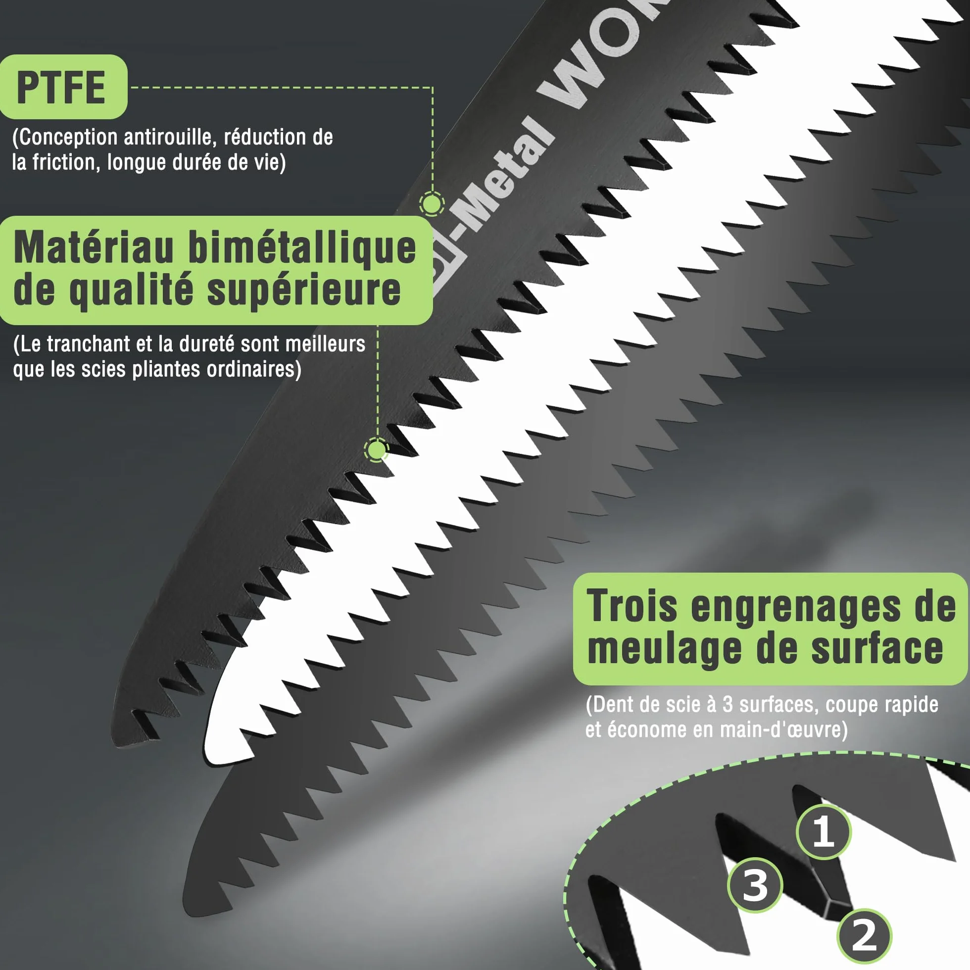 WORKPRO Scie Elaguer à Main Bimétal, Scie Pliante avec Dent à Triple de Coupe et Verrouillage de Sécurité pour Elagage, Emondage, Jardinage, Camping