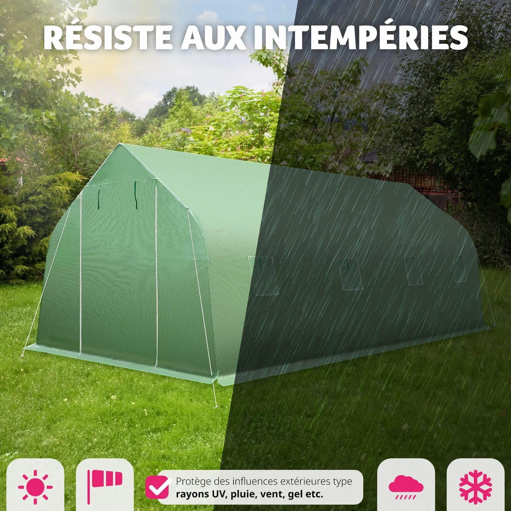 Tectake Serre de Jardin 18m2 Tunnel Acier Thermo-Laqué Anti UV 600x300x205cm