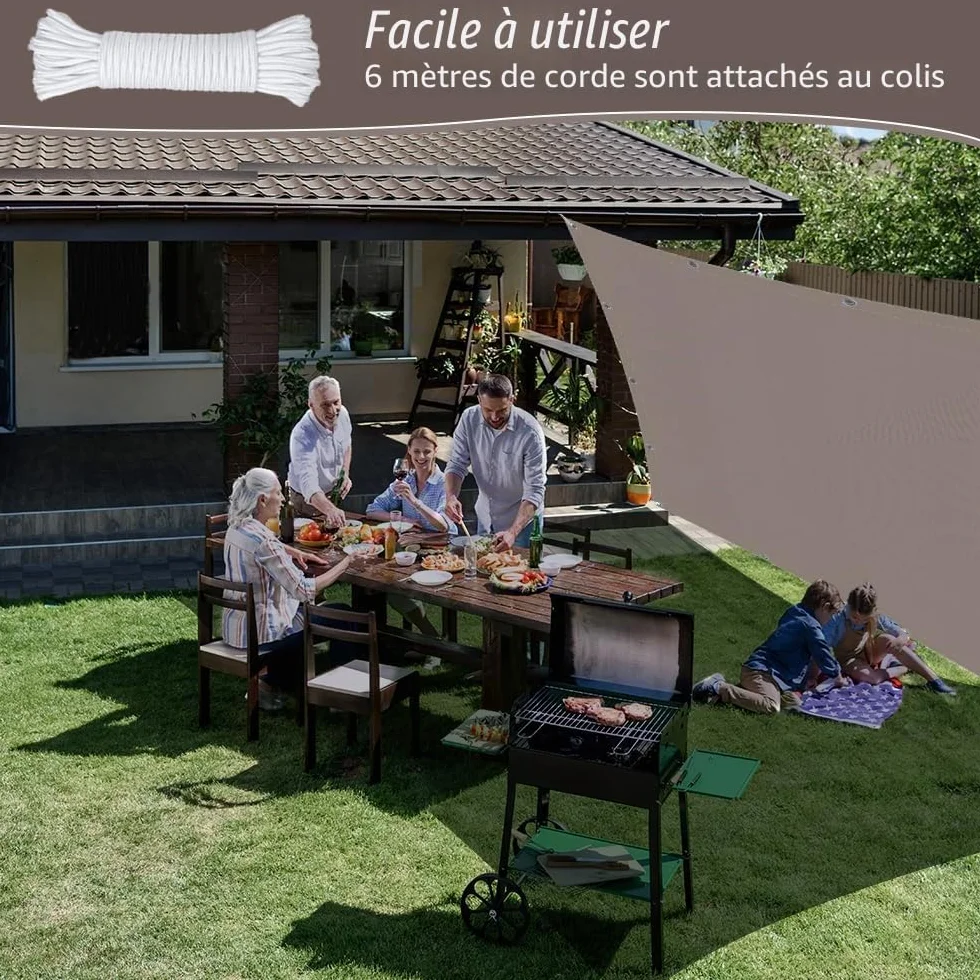 Voile d'ombrage rectangulaire imperméable 95% UV protection 3x4m crème