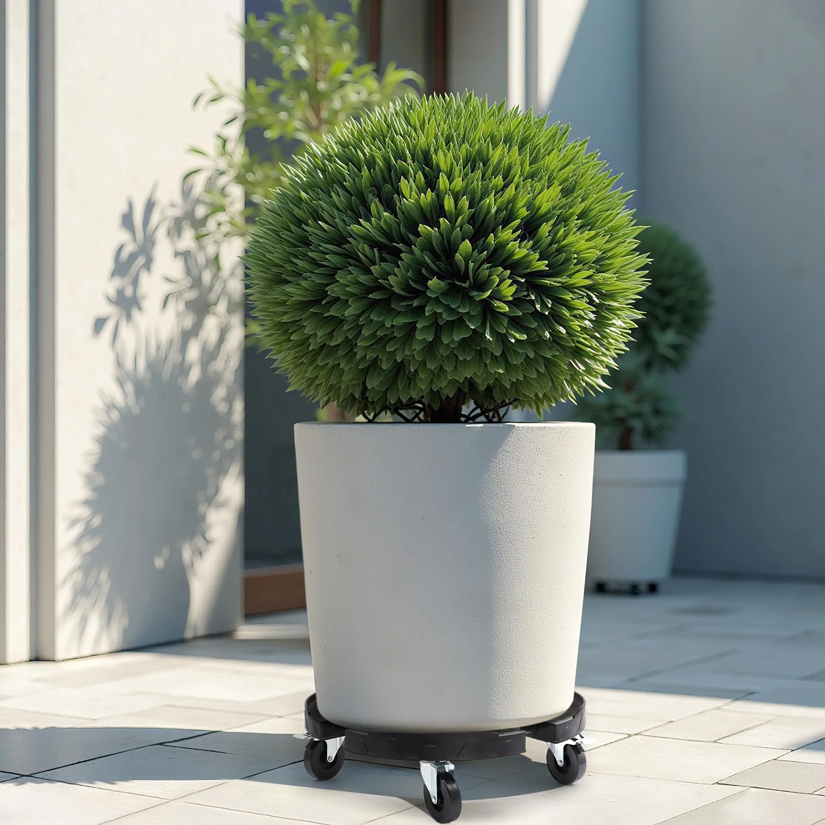 Porte Plante Ronde à Roulettes Charge Lourde 220KG Support Plantes Intérieur Adjustable 38-48CM Plateau Roulettes Noir