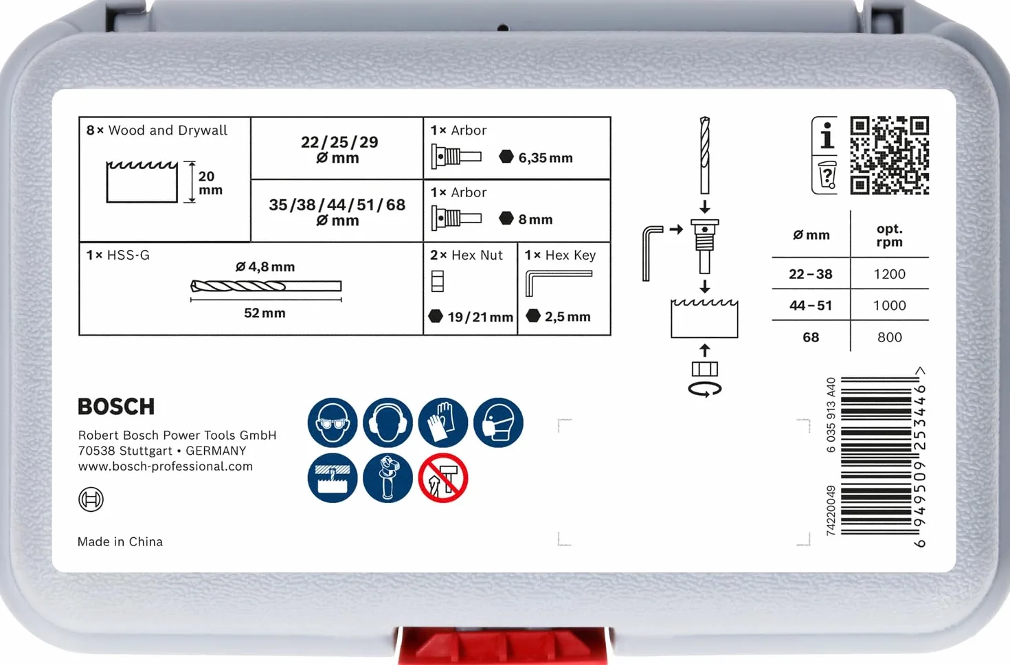 Bosch 14x Coffret de scies trépans avec adaptateur Wood and Drywall et fpret de centrage (pour Cloison sèche, Bois résineux, Ø 22, 25, 29, 35, 38, 44, 51, 68 mm, Professional Accessoires Perceuses)