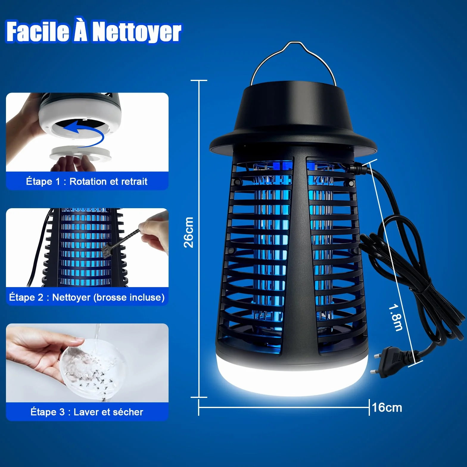 Lampe Anti Moustique LED 4200V 15W UV Tue Mouche Electrique Piège Intérieur Extérieur