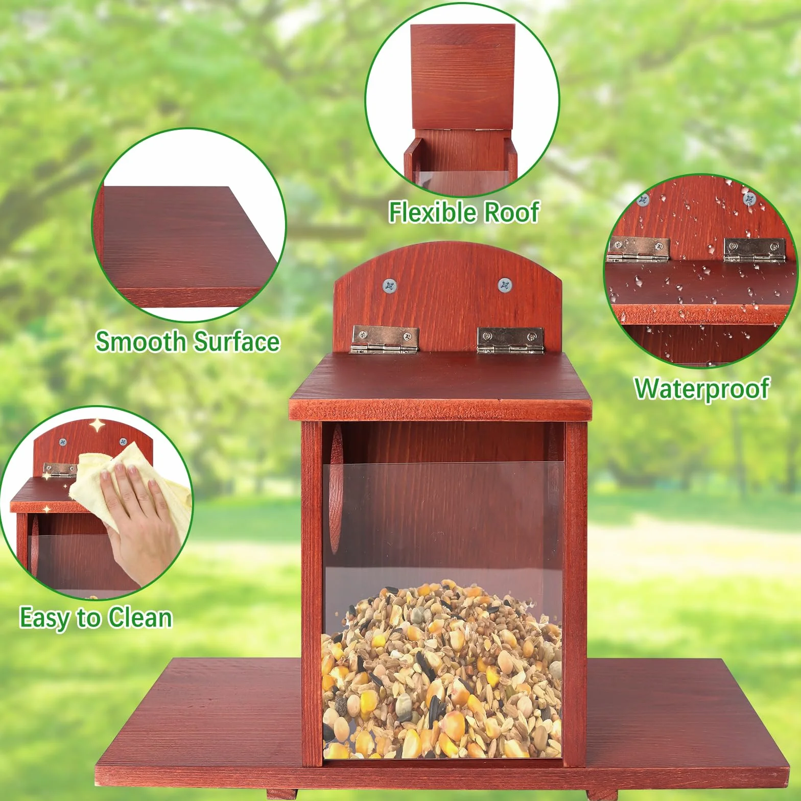 Mangeoire d'écureuil avec Couvercle relevable en Bois, résistant à l'eau et Durable pour Jardin extérieur