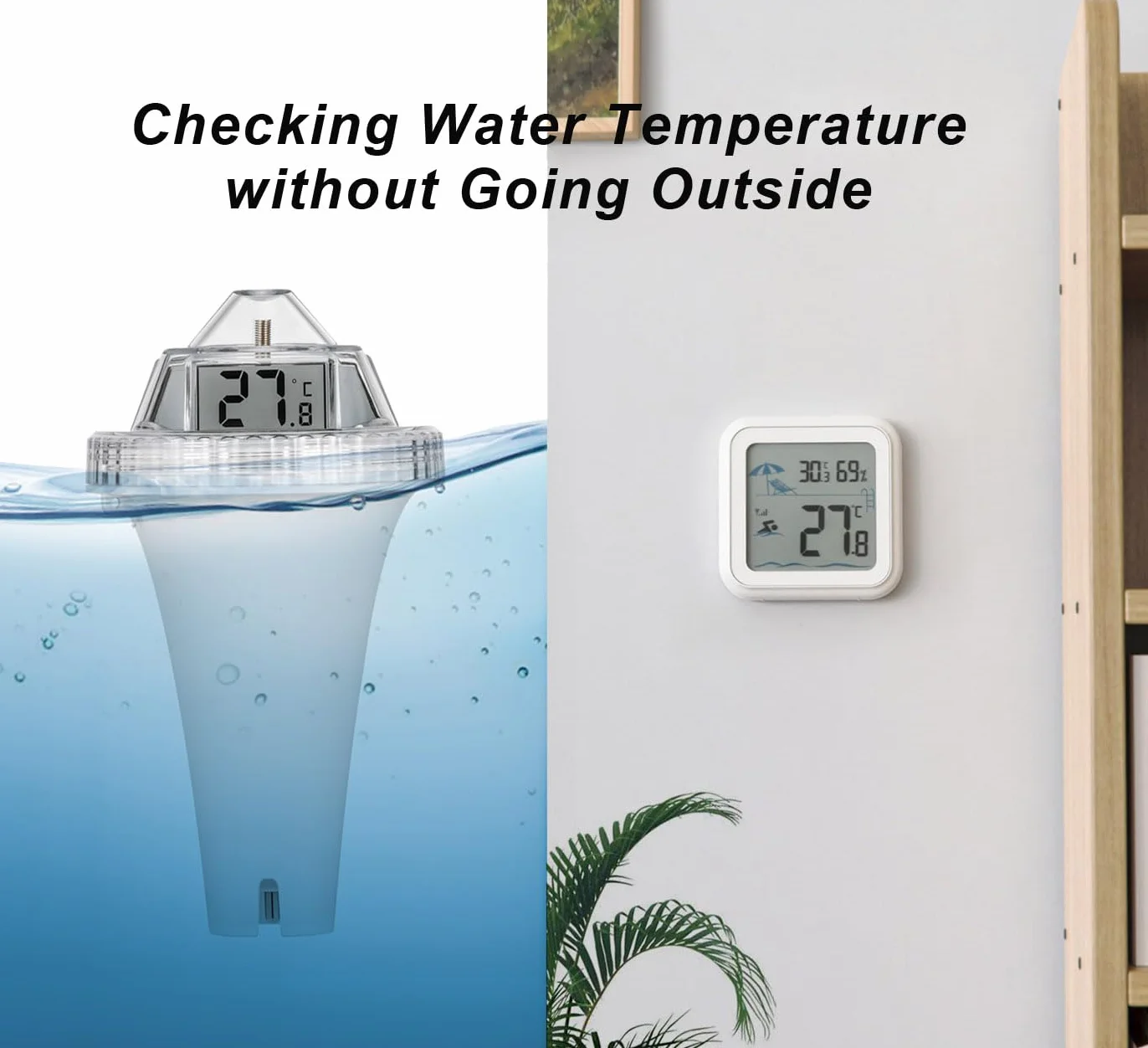 Thermomètre Flottant sans Fil pour Piscine Triple Écrans LCD Moniteur Température Eau Extérieure