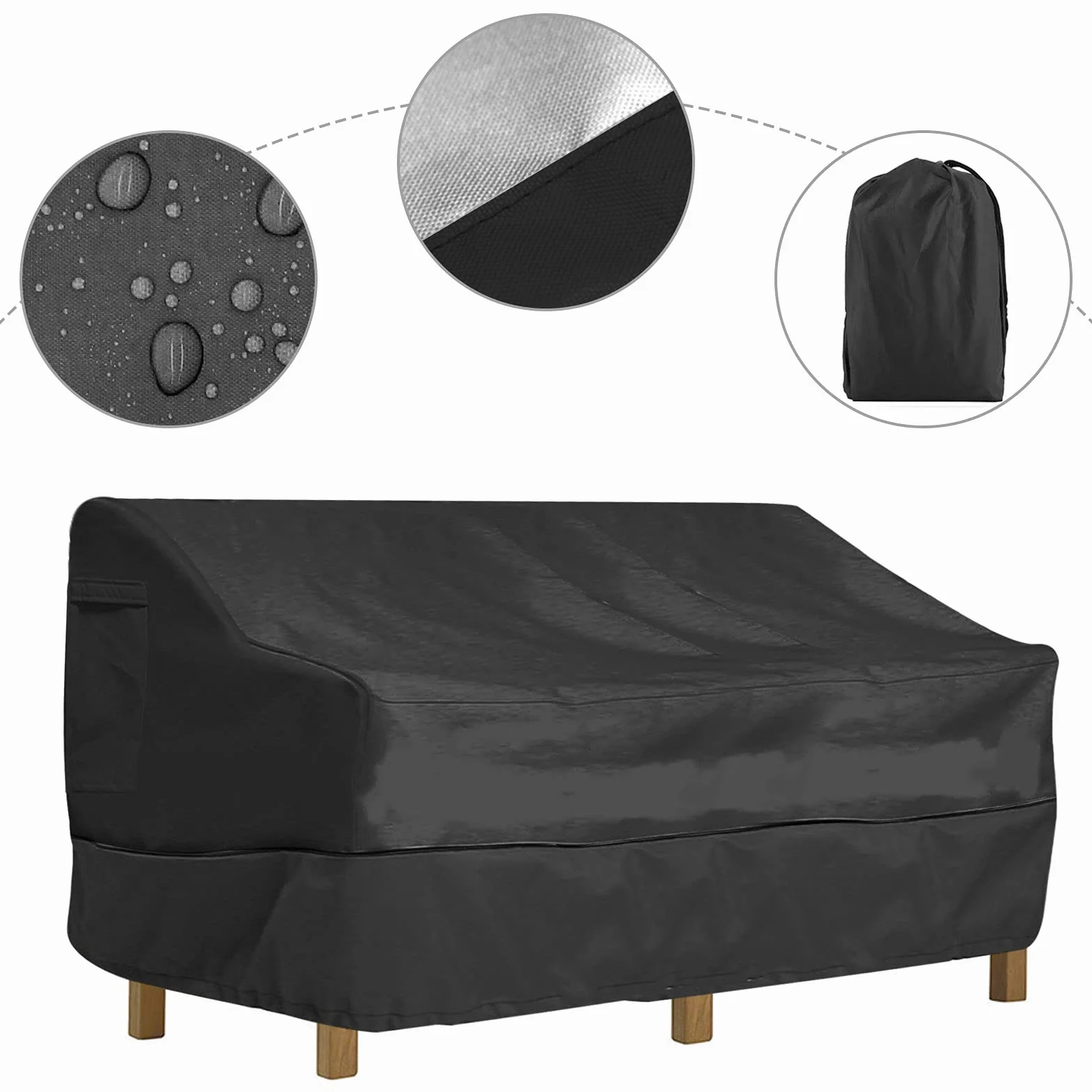 Housse de Protection Canapé Extérieur 210D Oxford Imperméable UV Noir 223x83x84cm