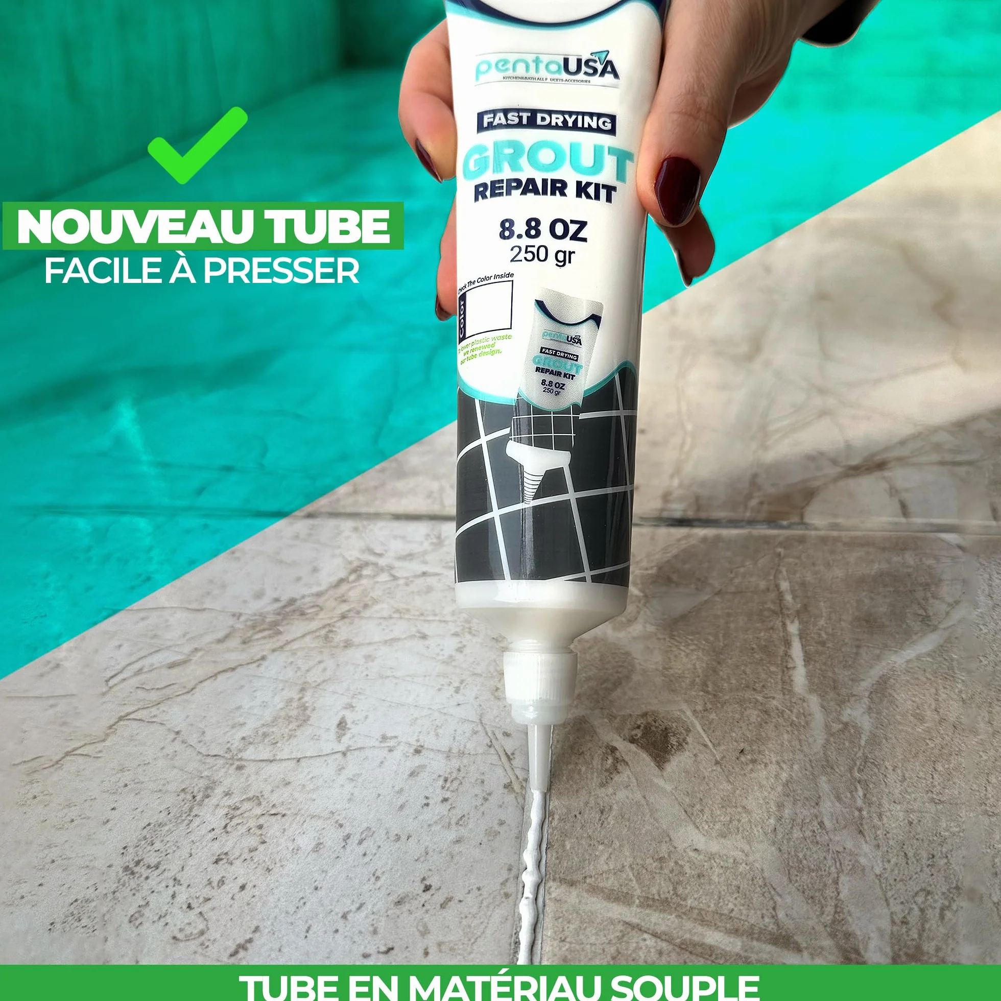 Joint Carrelage - Colle Carrelage, Joint Salle de Bain, Remplissage Répare et Renouvelle, Mortier à Joints - Avec Spatule (250g - Blanc)