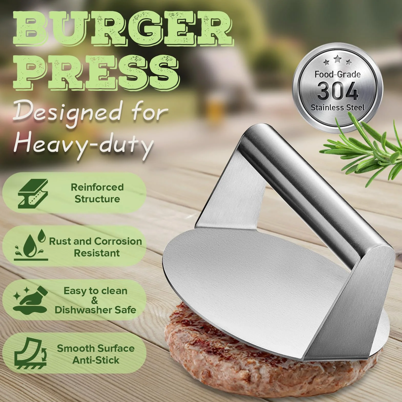 Smash Burger Set 5 Pièces, Kit Accessoires Plancha Acier Inoxydable pour Grill Teppanyaki, Presse Burger, Cloche Cuisson, Spatule Large Grattoir