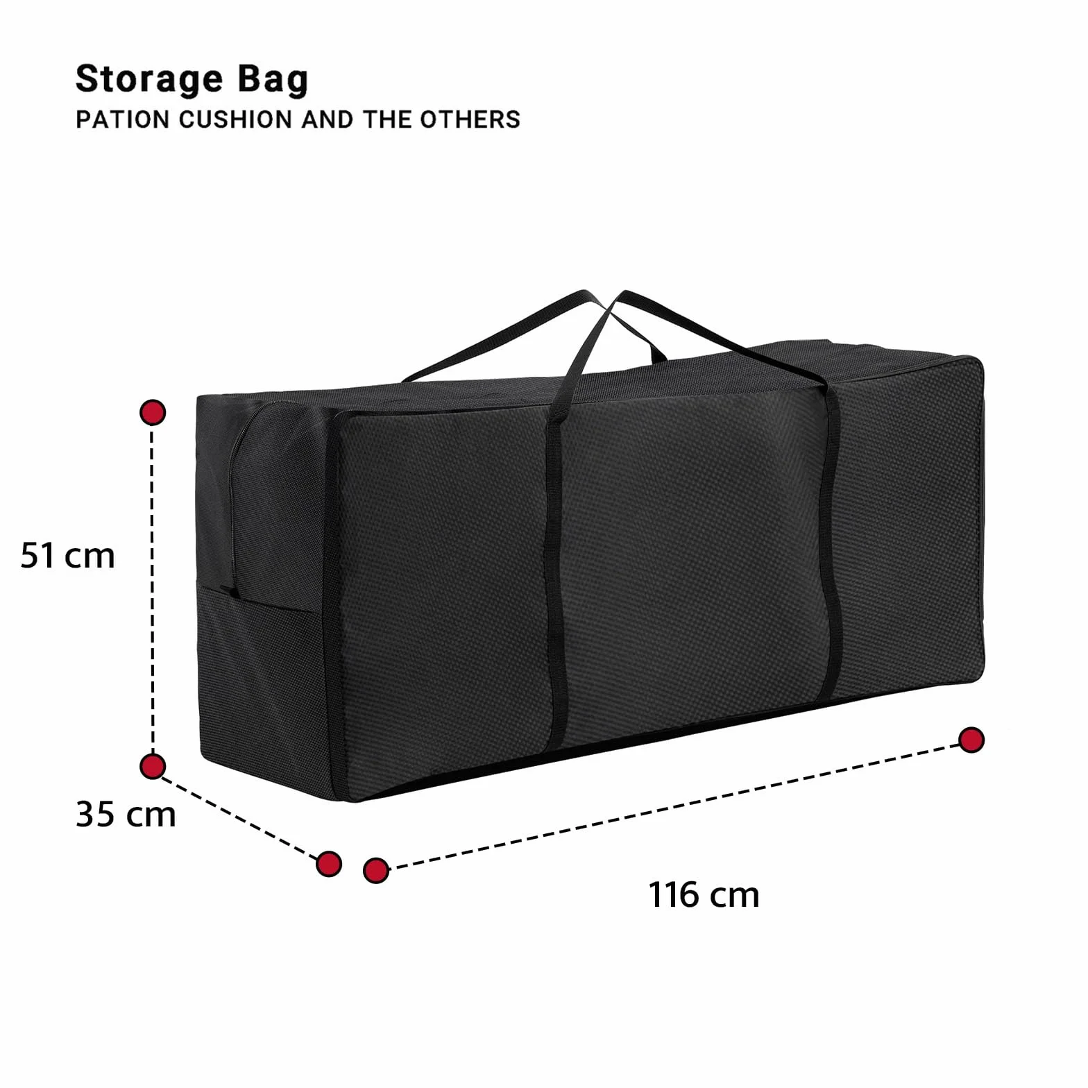 TurtleLife Sac de rangement pour coussins de jardin avec poignée de transport noir 116 x 35 x 51 cm