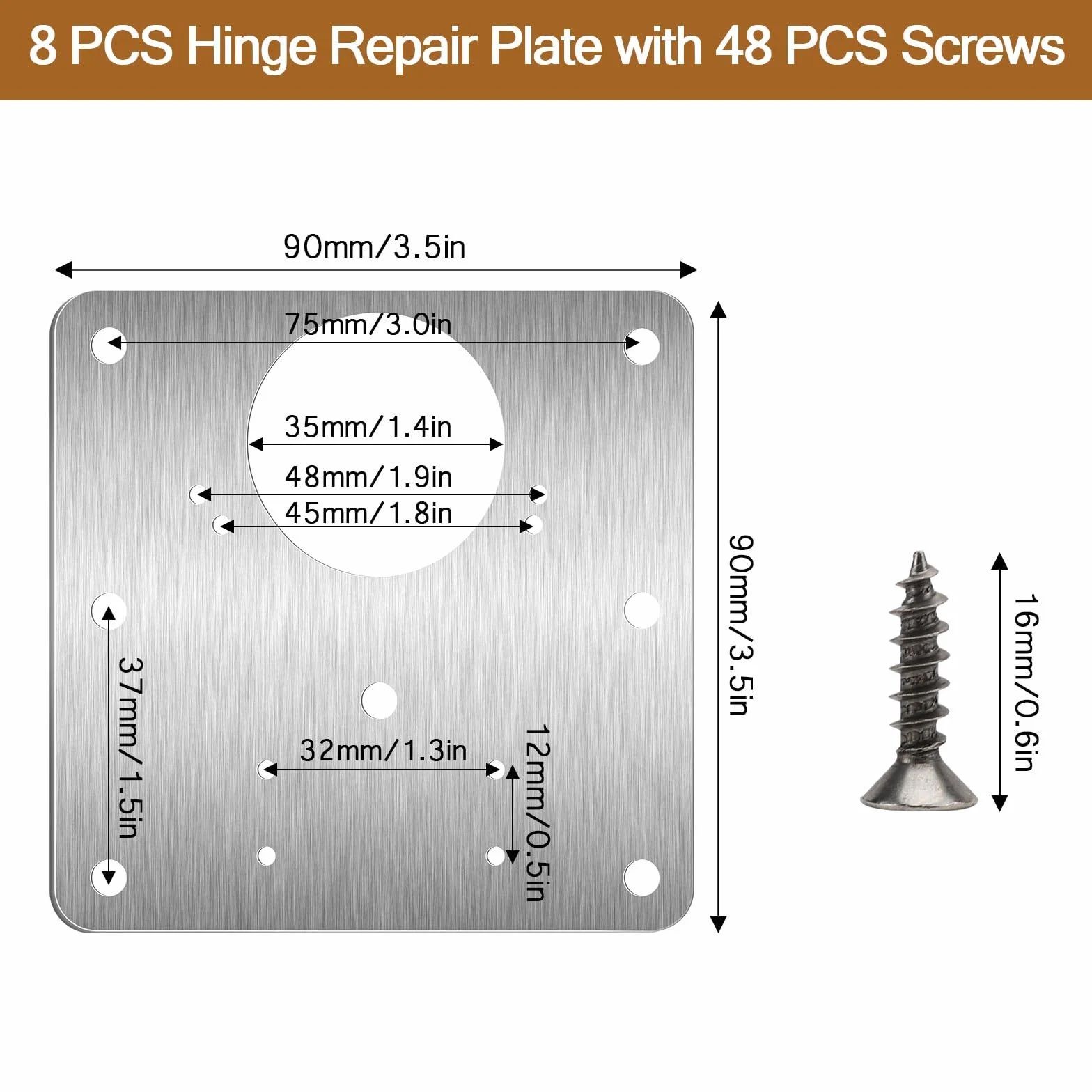 4 Pièces Plaque Reparation Charniere Porte d'armoire, 48 vis