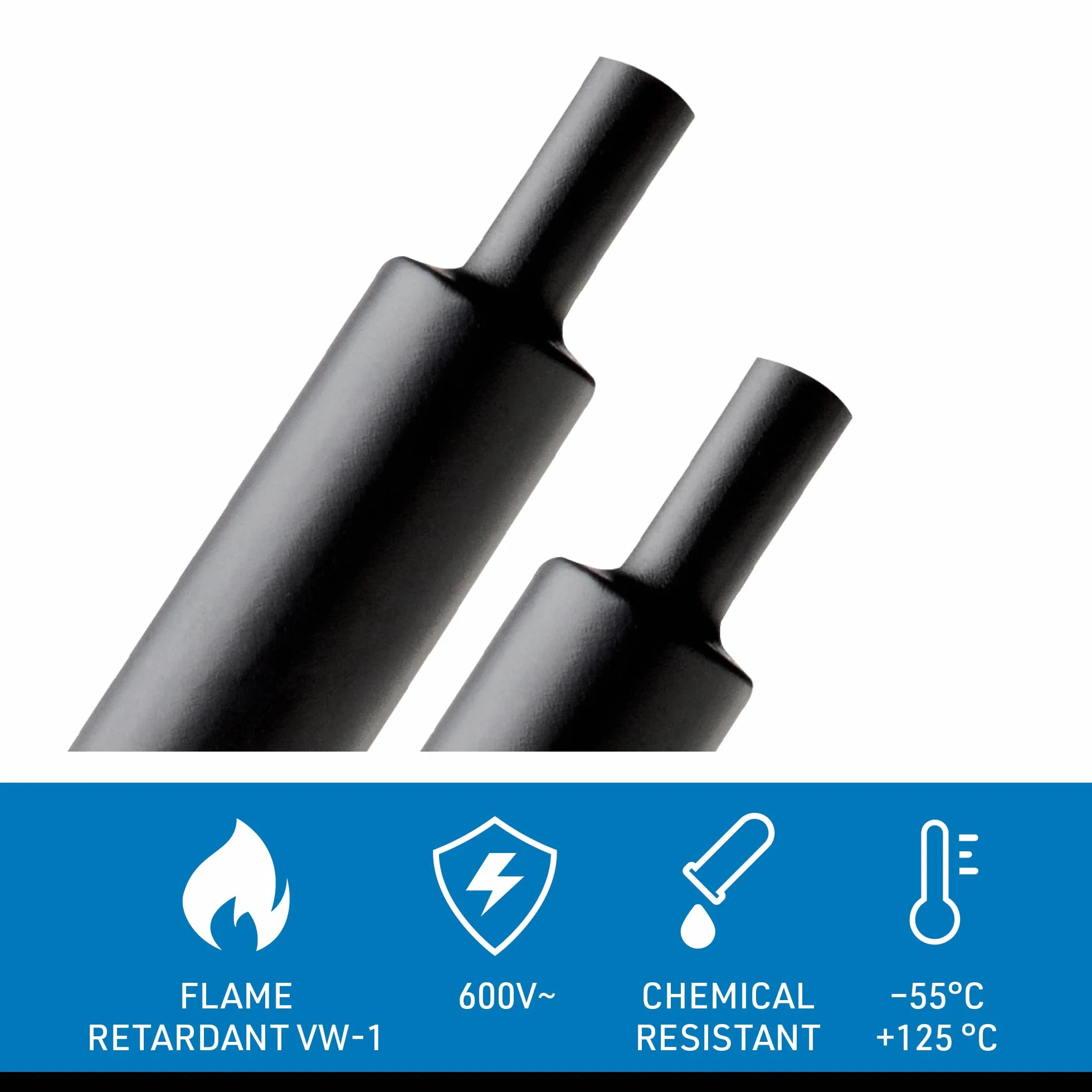 Electraline 59235 Gaine thermorétractable noire, diamètre 3,2/1,6 mm et longueur 2 m, pour isoler, protéger et renforcer les câbles et connecteurs, résistante aux températures extrêmes (-55° à 125°C)