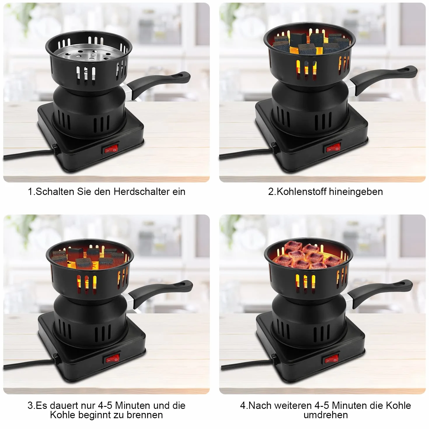 Allume Charbon Électrique 450-600W Plaque Chauffante Barbecue Charbon de Bois Brûleur Câble