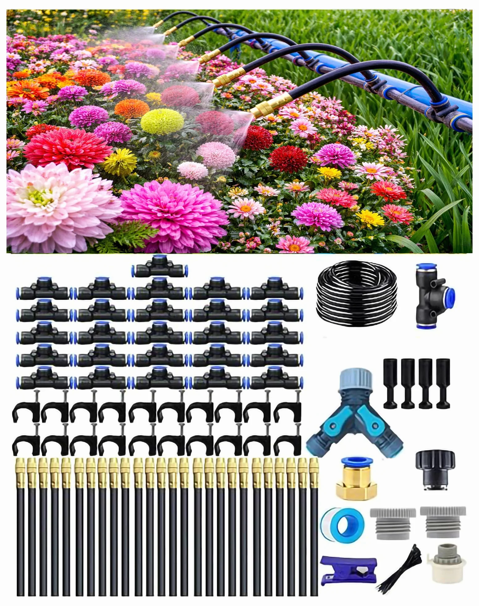 Système d'Irrigation Goutte-à-Goutte Arrosage Automatique Jardin Buse Brumisatrice Réglable 360° Tête Arroseur Rotative Haut Débit