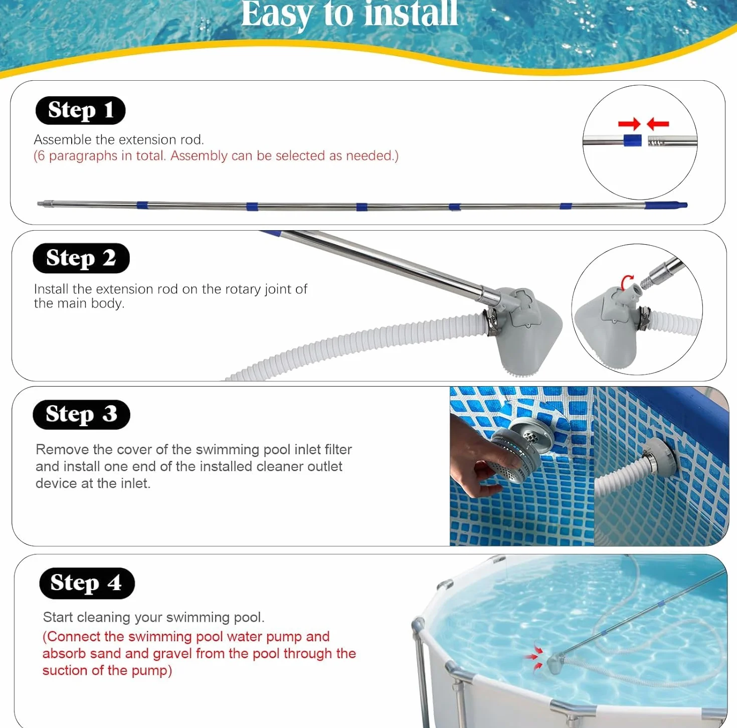 Ensemble d'aspirateur de piscine multifonctionnel, nettoyeur portatif pour bains à remous et spa