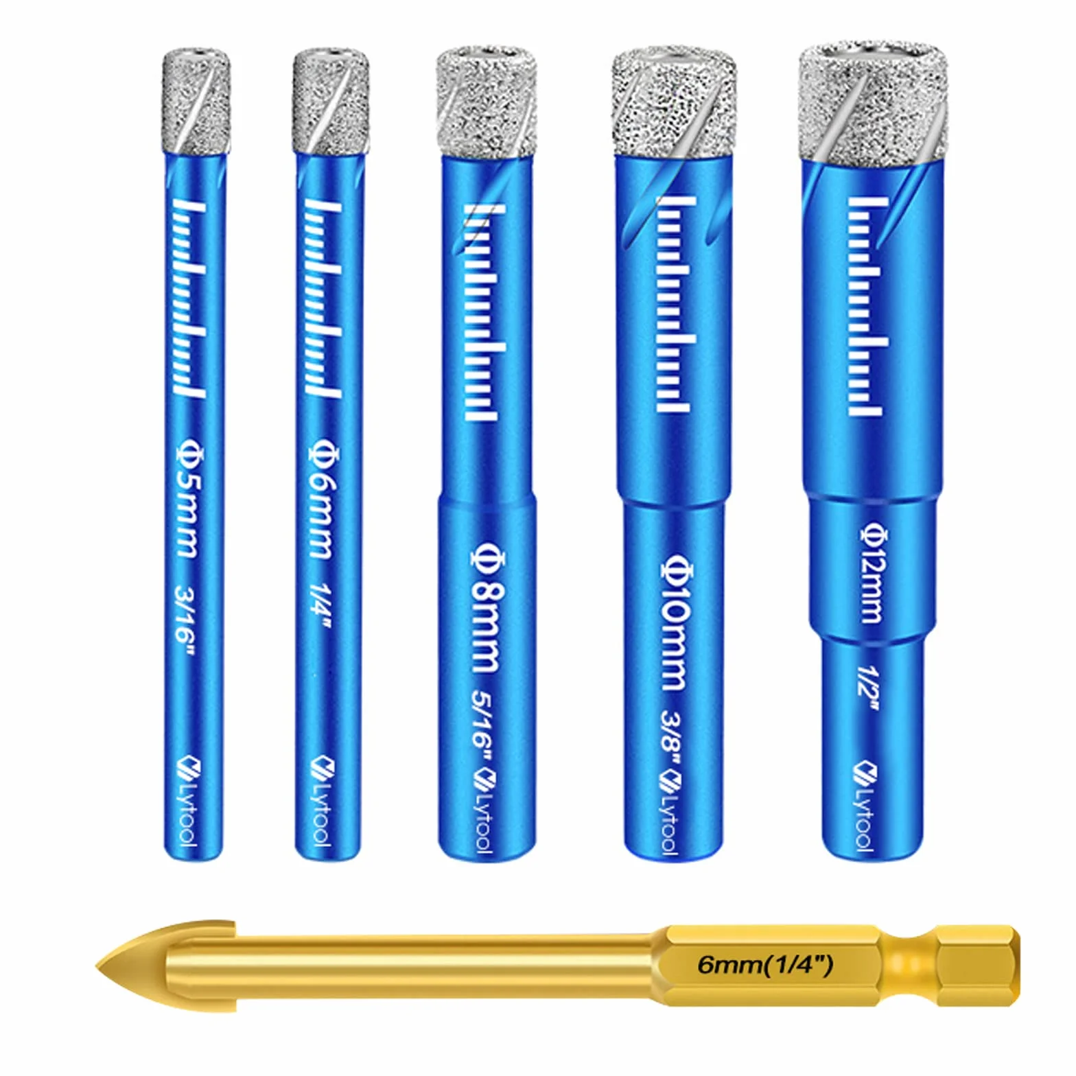 Lytool Foret Diamant, Foret Gres Cerame Forêt Carrelage,avec 5,6,8,10,12 mm, Metal pour Carrelage de 6mm, Meche Carrelage pour Céramique Verre Granit Marbre Quartz