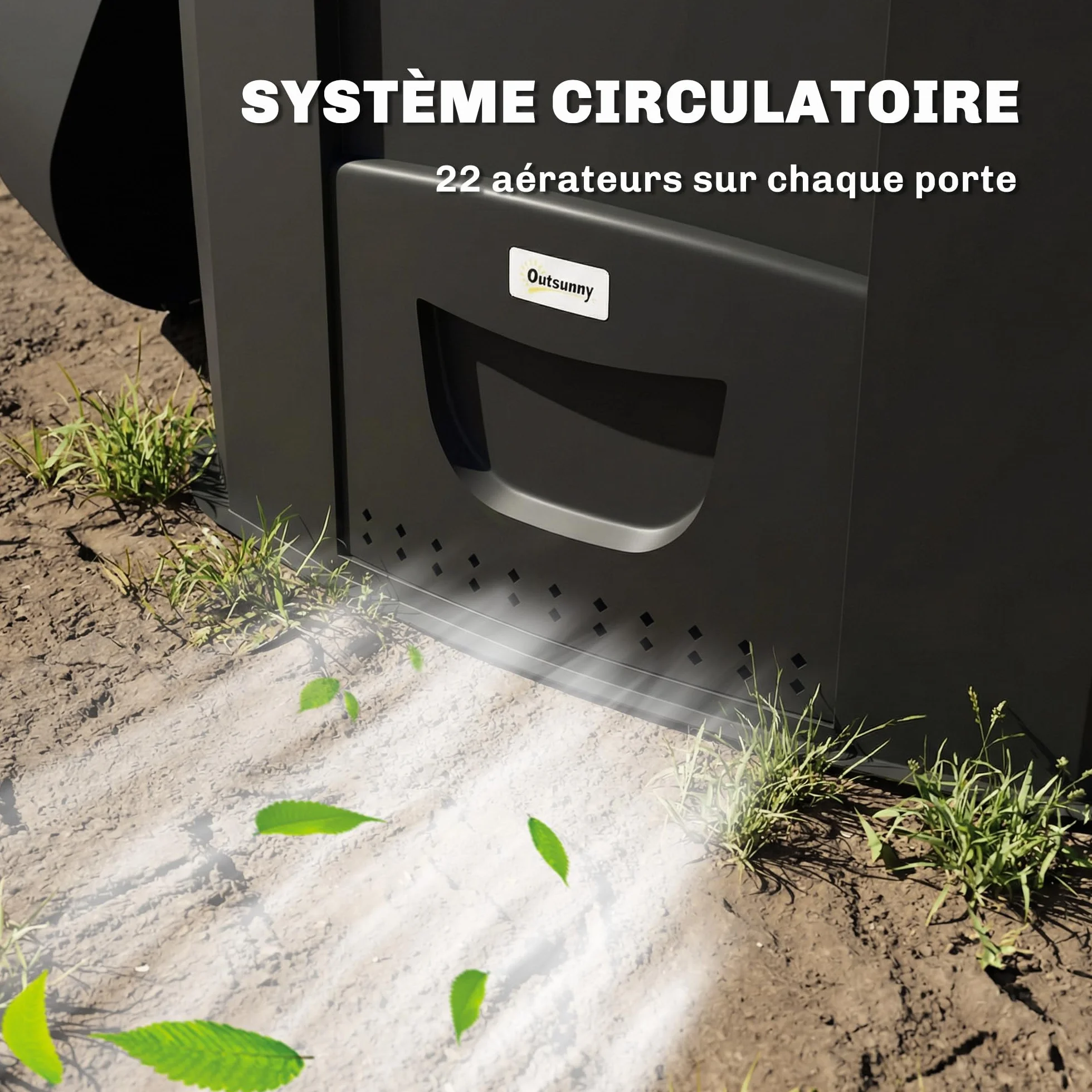 Outsunny Composteur de Jardin 240L Bac à Compost Triangulaire 78x75x78 cm Polypropylène 3 Portes Noir