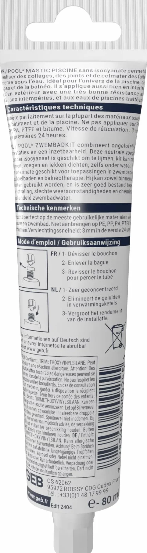 Mastic joint et colle spécial piscine GEB Spécial piscine - Blanc 80 ml - 590925