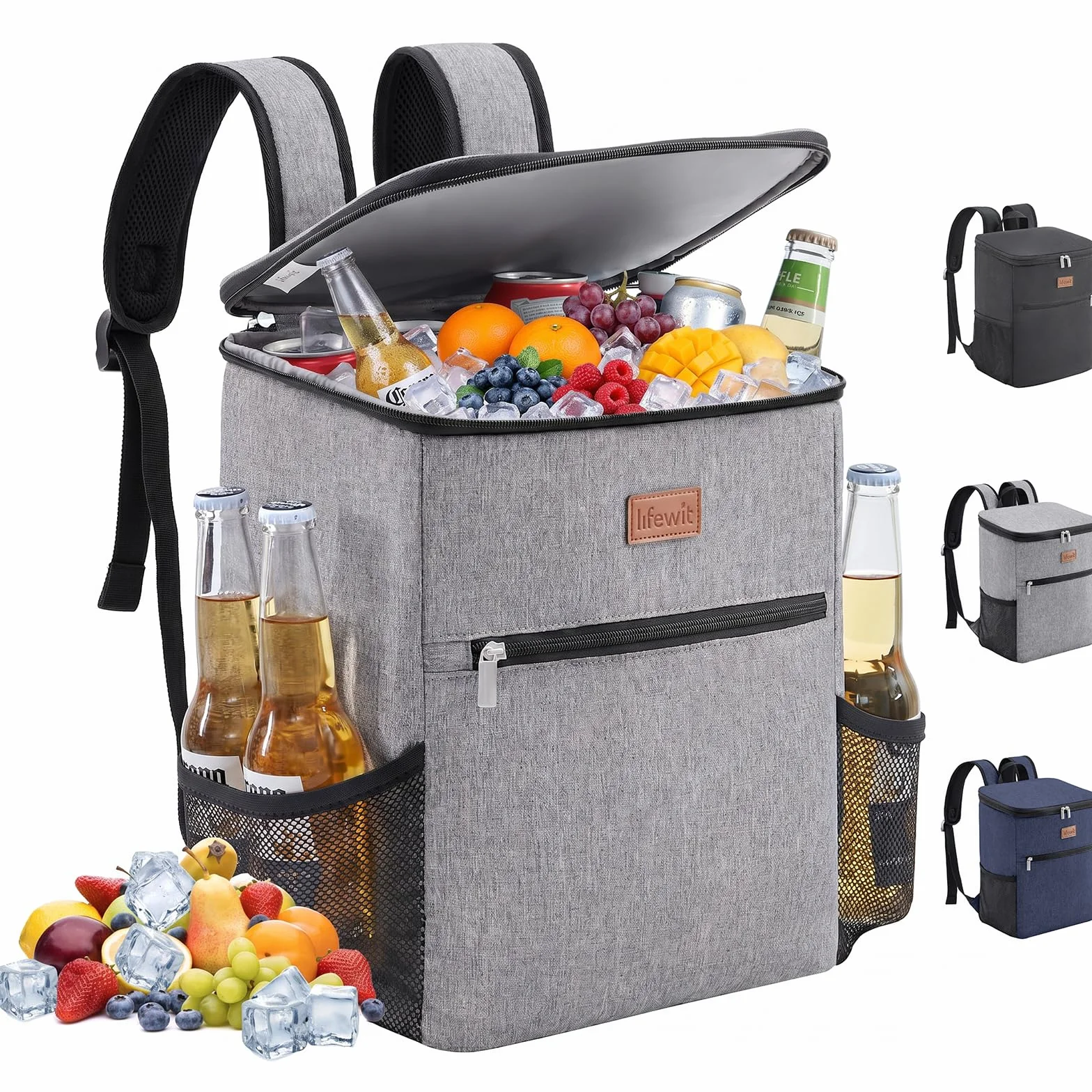Lifewit Sac Isotherme 21L Grand Sac à Dos Repas Adulte Glacière Étanche Souple Pique-Nique Camping Gris