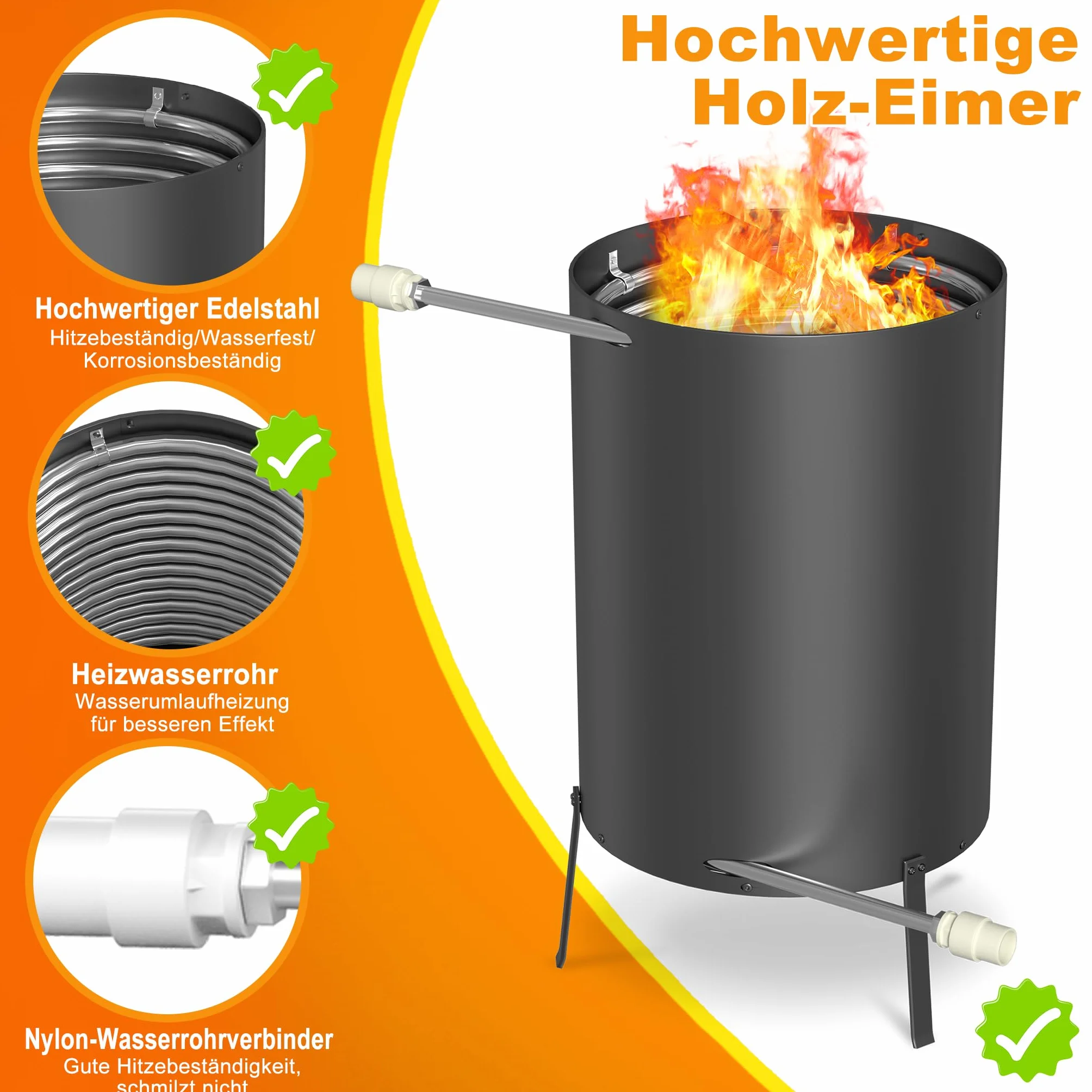 Chauffage de piscine avec feu, acier inoxydable, tonneau à bois, spirale chauffante, poêle de piscine