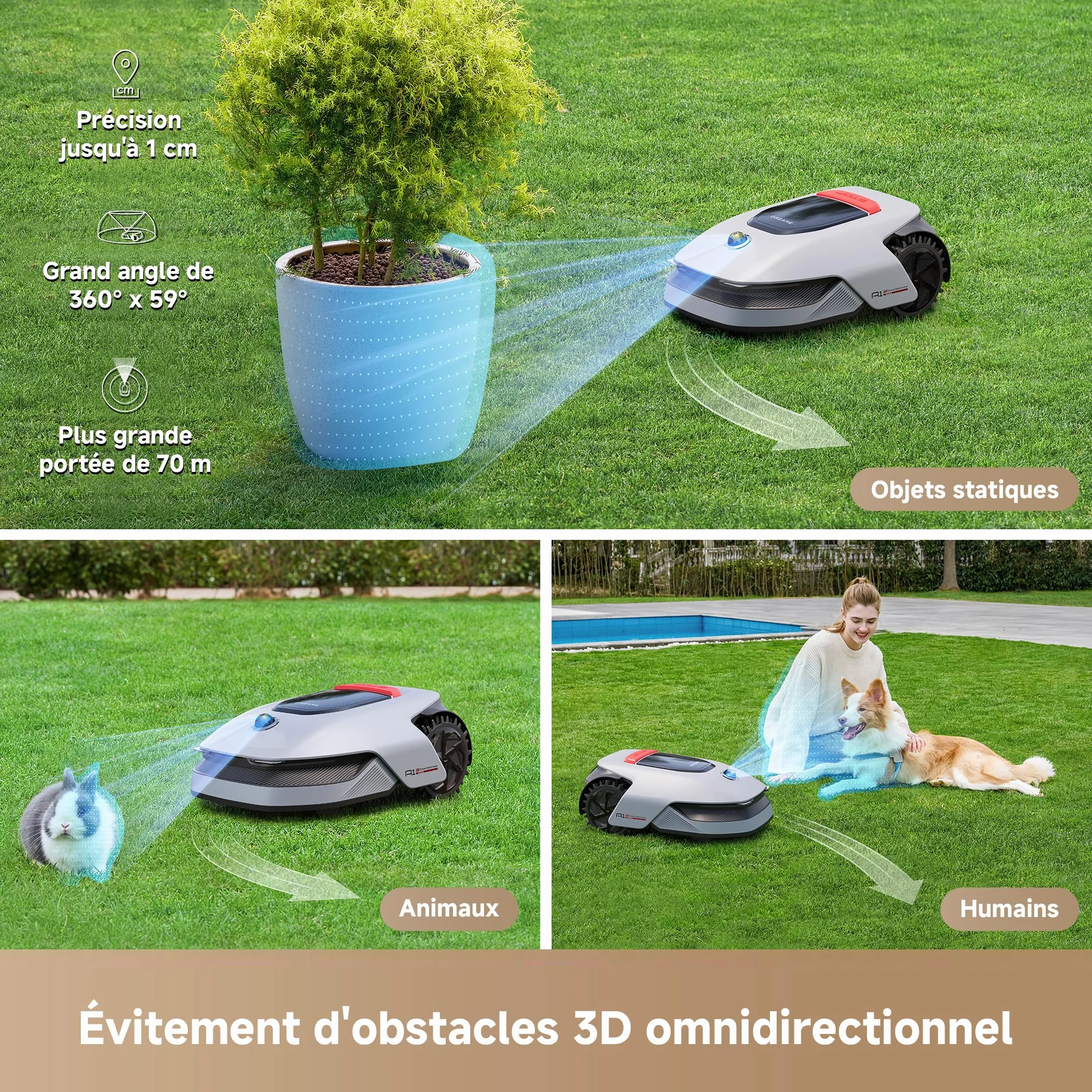 DREAME A1 Pro Robot Tondeuse sans Fil 360° 3D LiDAR 2000 m² Contrôle App